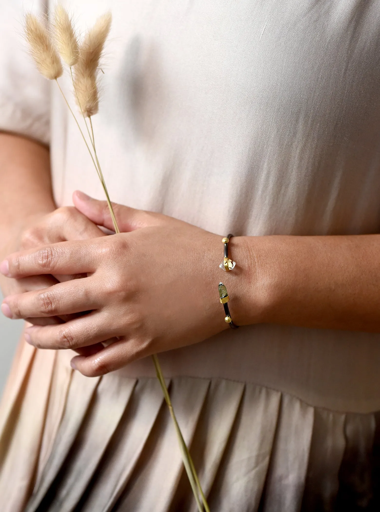 Herkimer Quartz  with Tourmaline and Diamond Bangle