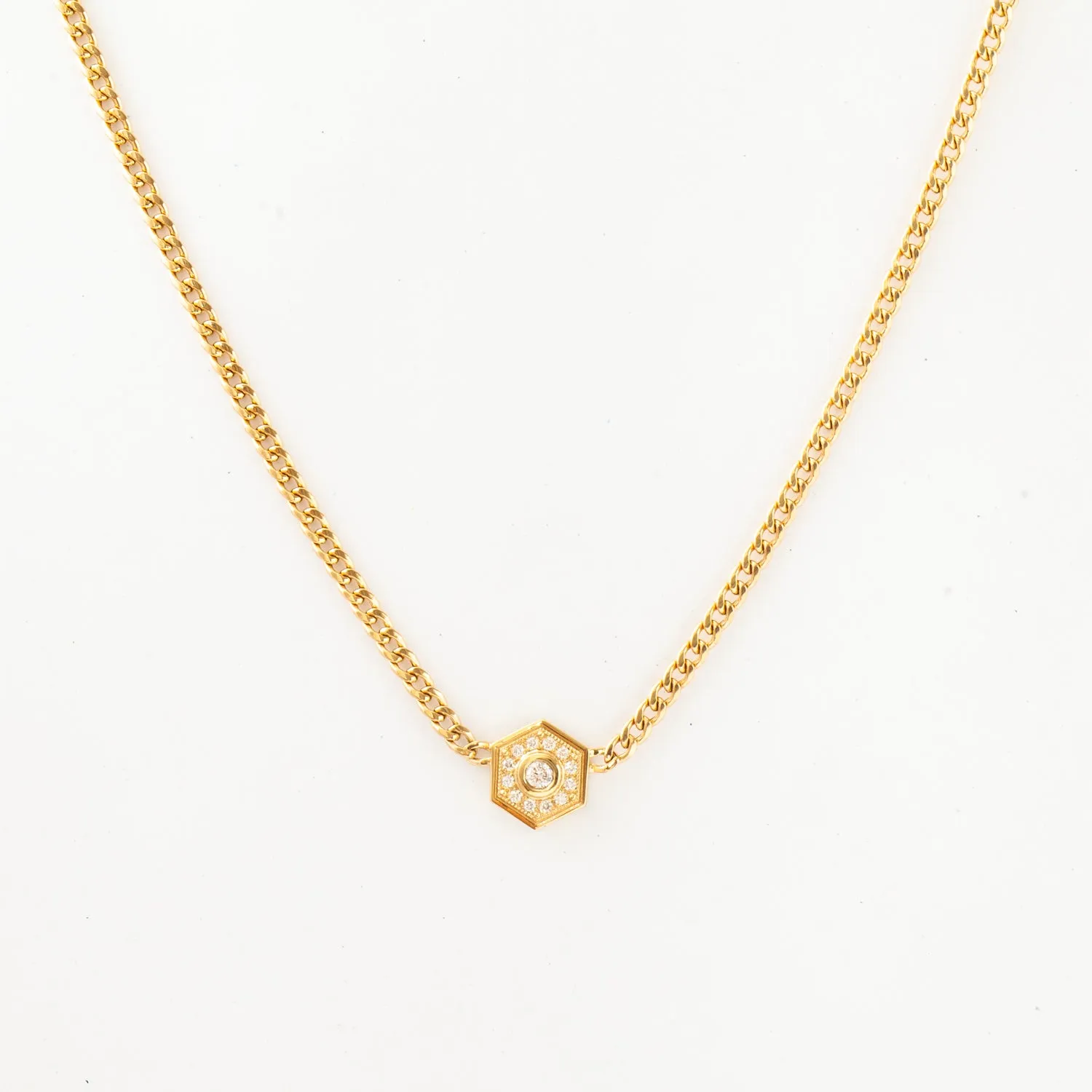 Hexagon Halo on Curb Chain Necklace