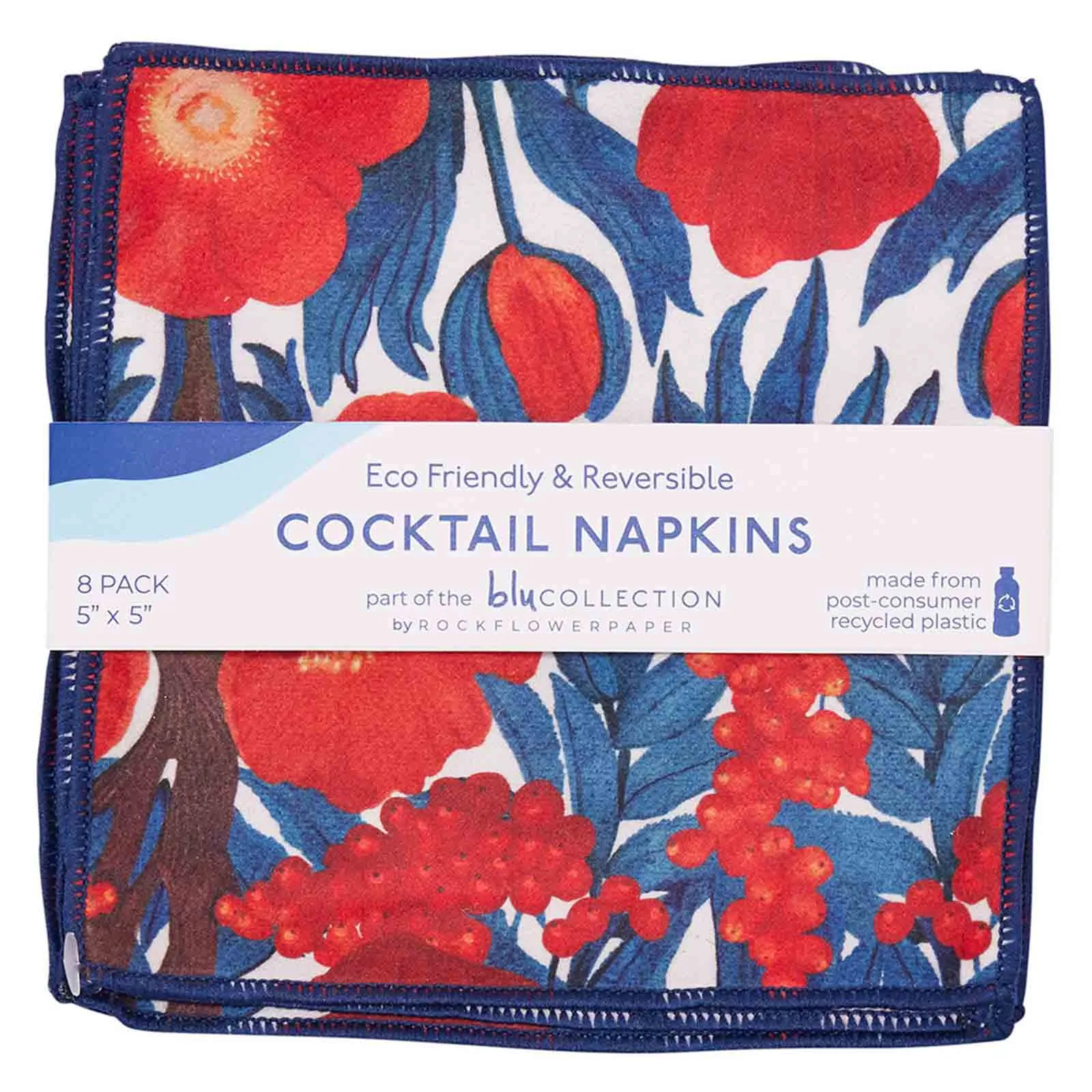 Icelandic Poppies blu Kitchen Reusable Cocktail Napkins (Set of 8)