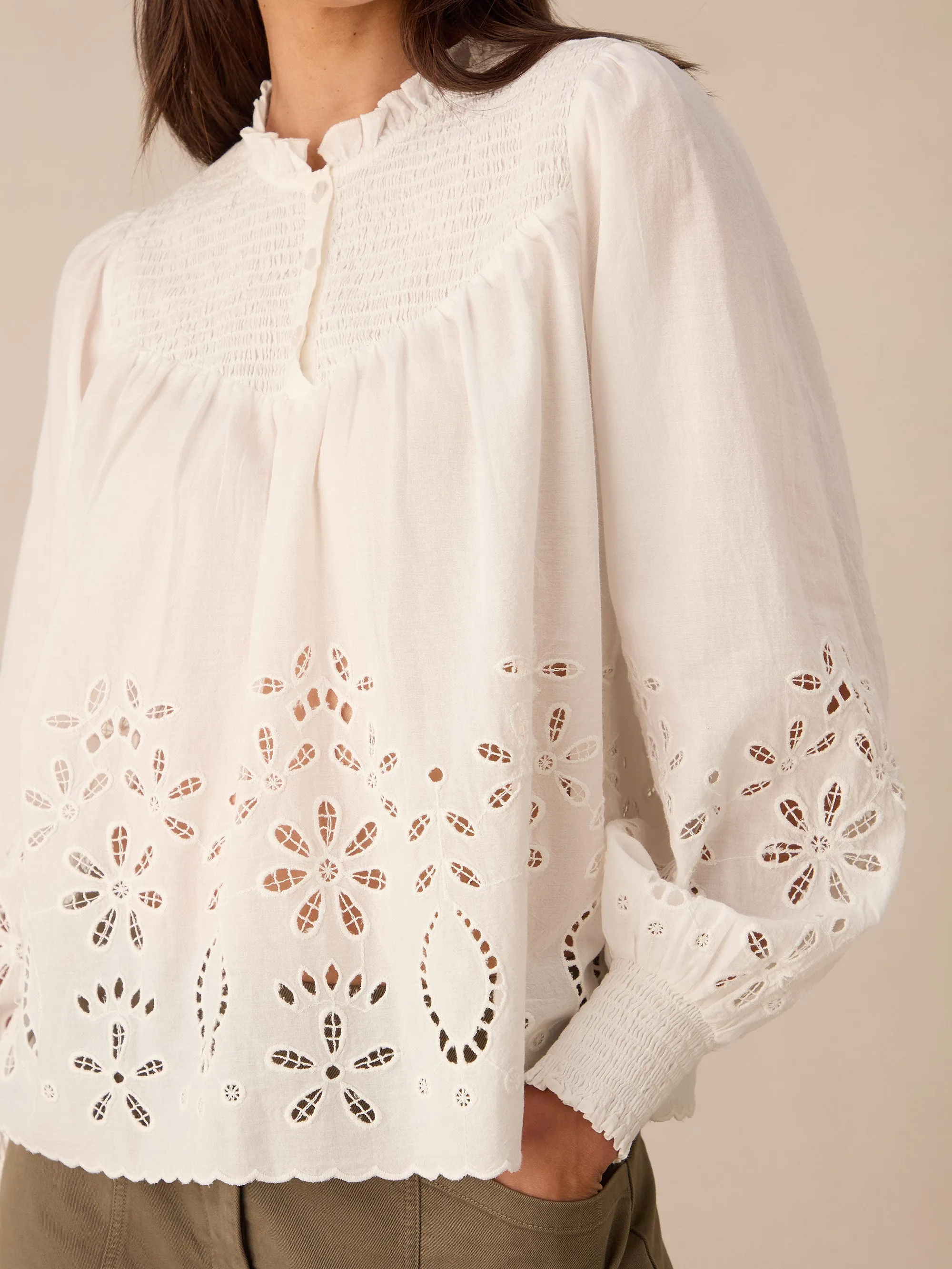 Ivory Cut-Out Broderie Blouse