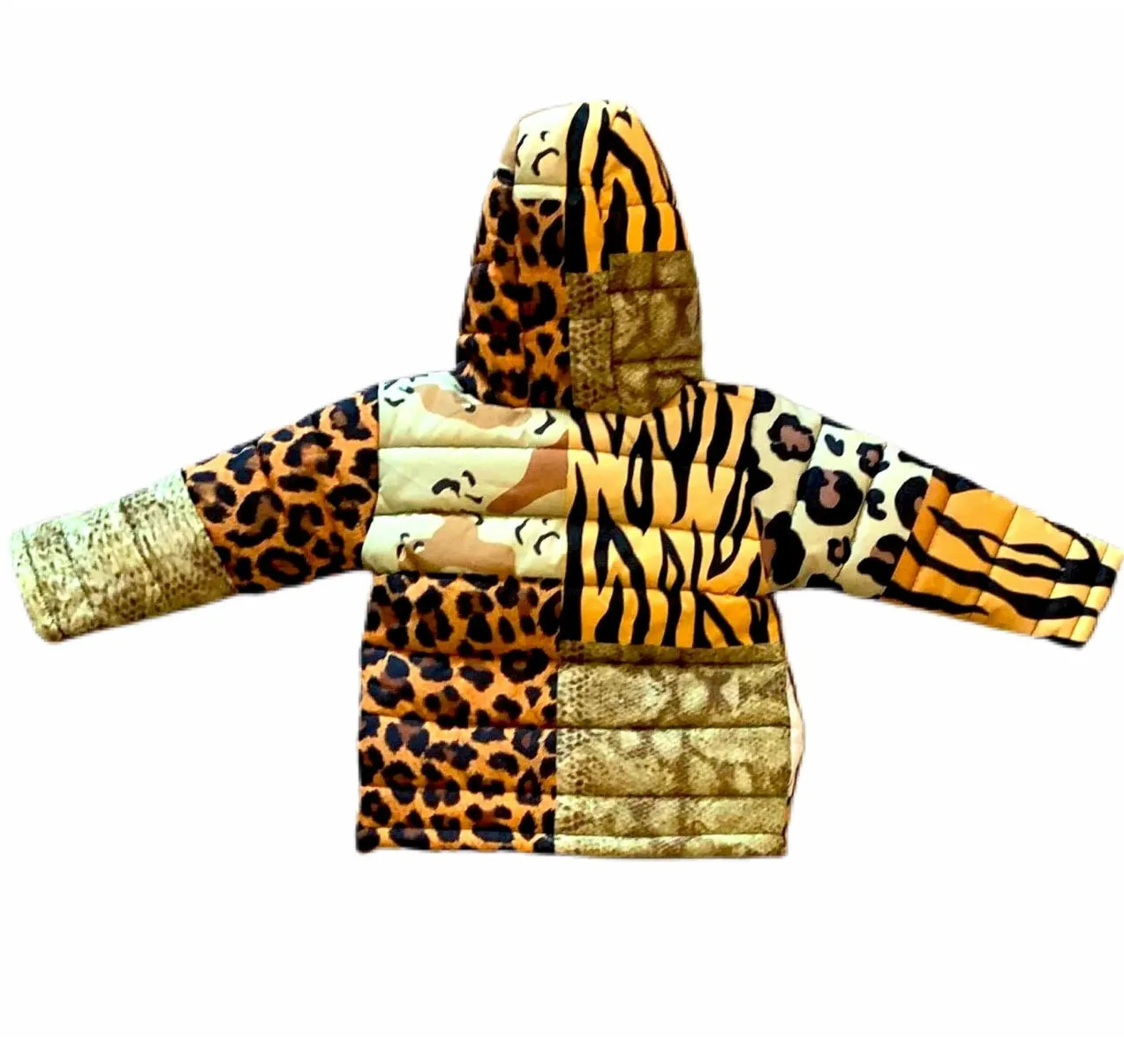 Kids color block cheetah puffer