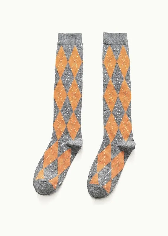 Knee high argyle checkered socks