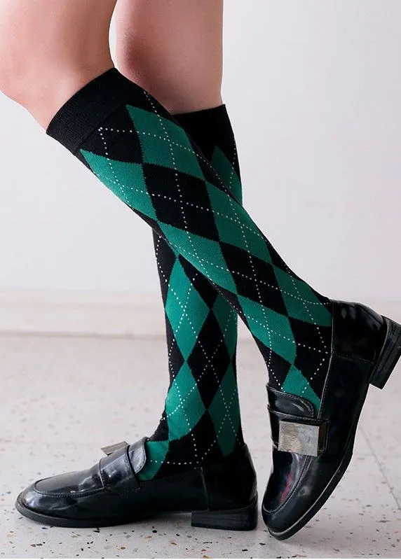 Knee high argyle checkered socks