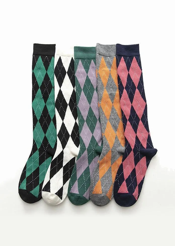 Knee high argyle checkered socks