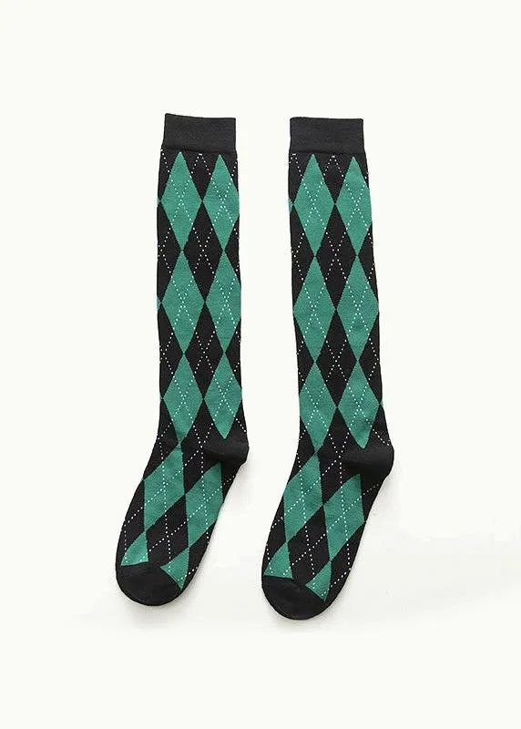 Knee high argyle checkered socks