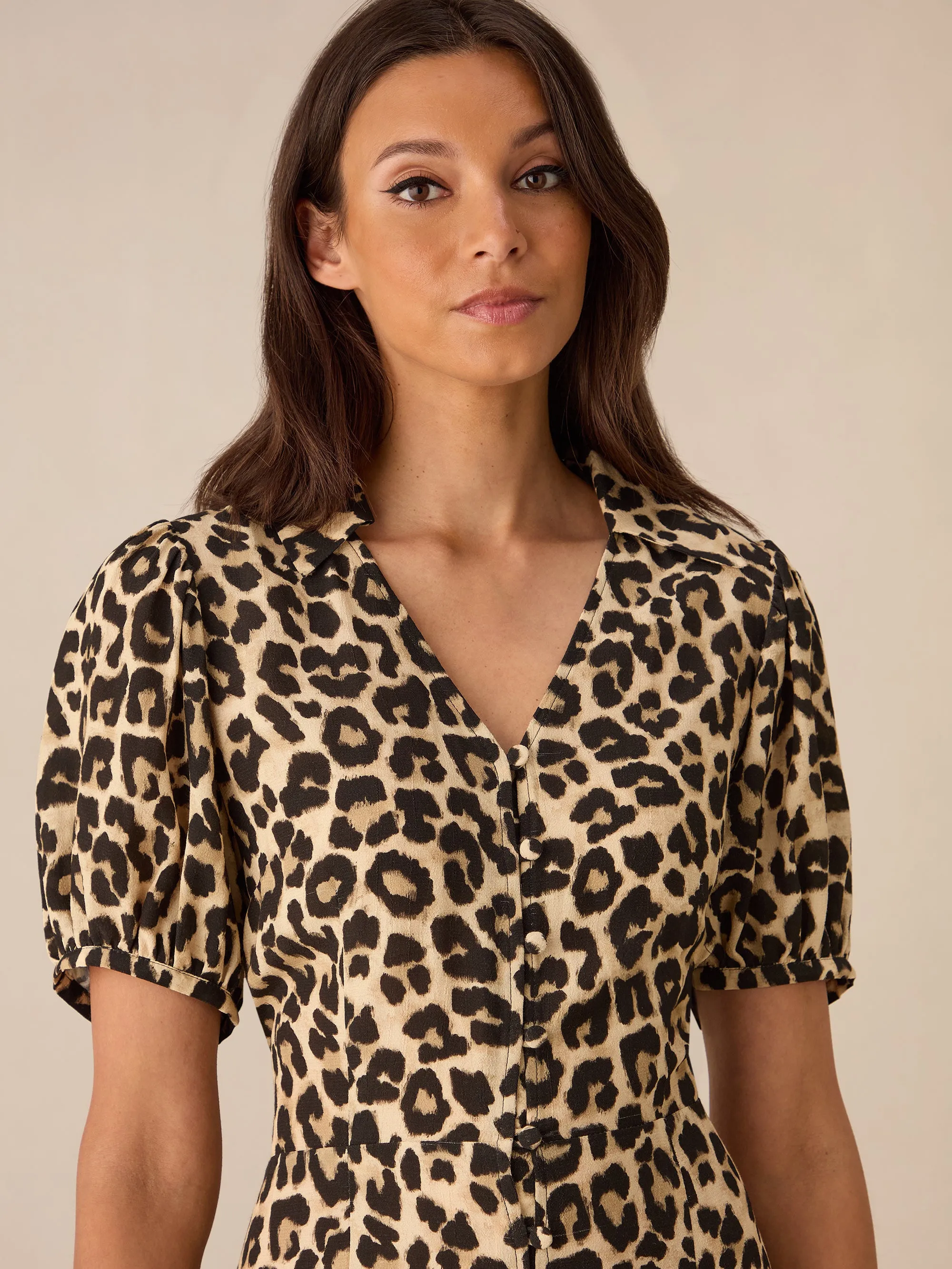 Leopard Print Button Through Shirt Dress