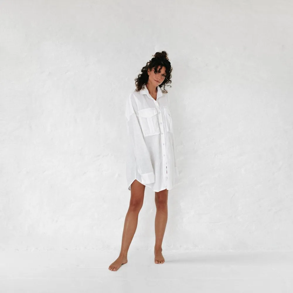 Linen supersize shirt in white by Seaside Tones