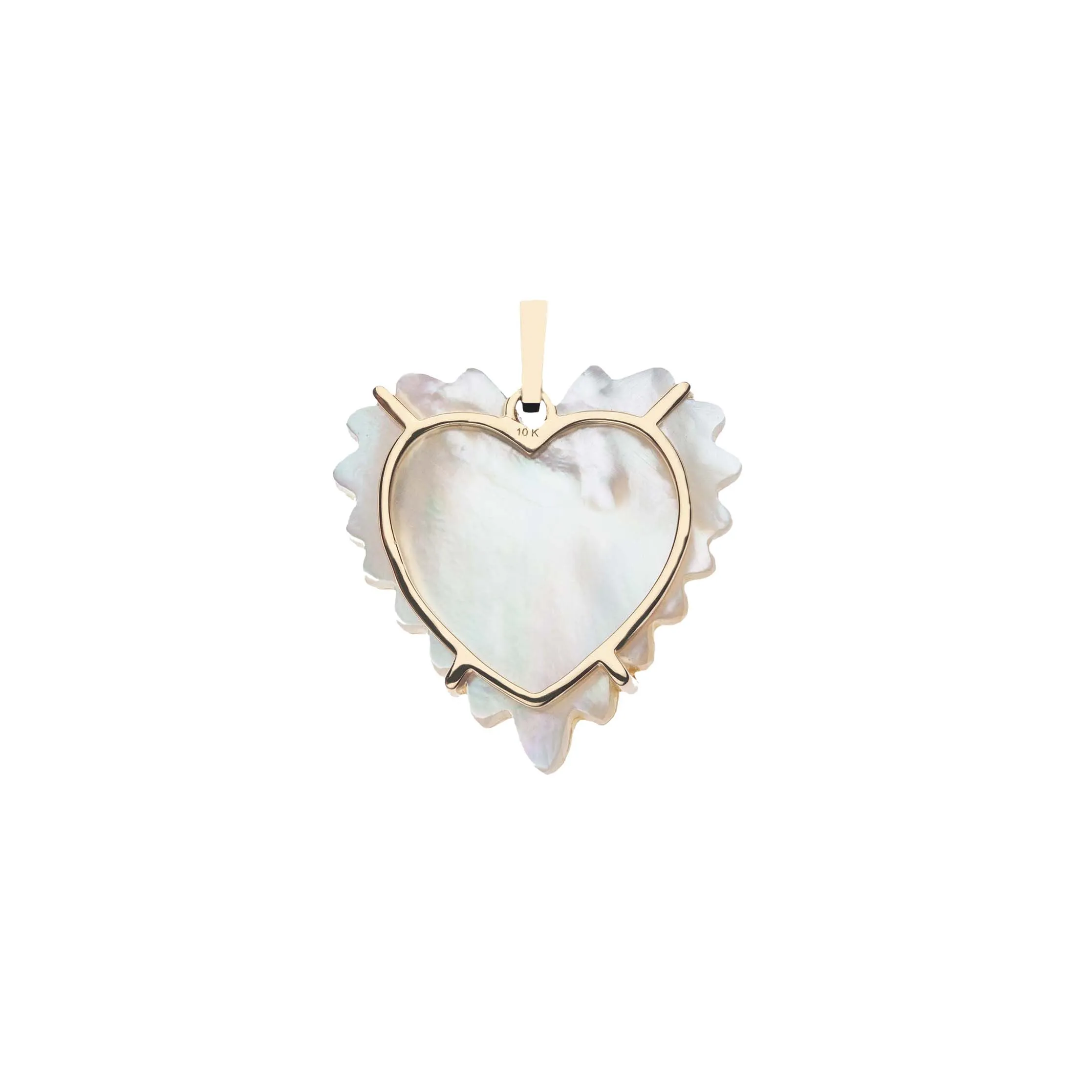 LOVE Carved Mother of Pearl Full Heart Pendant in Solid Gold