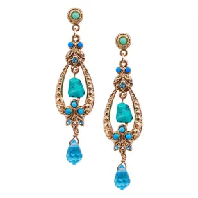 Mediterranean Rose Gold and Turquoise Crystal Drop Earrings by AMARO