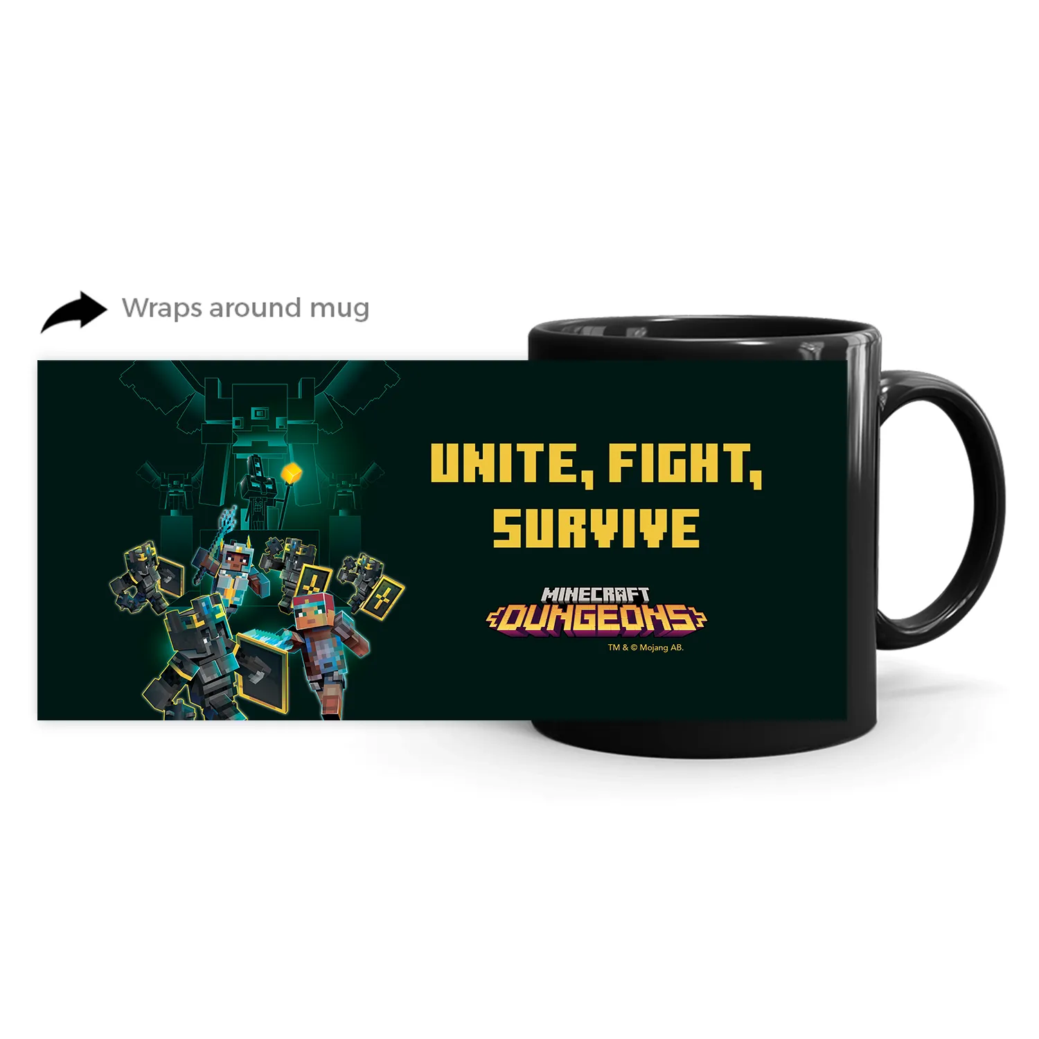 Minecraft Dungeons Unite, Fight, Survive Black Mug