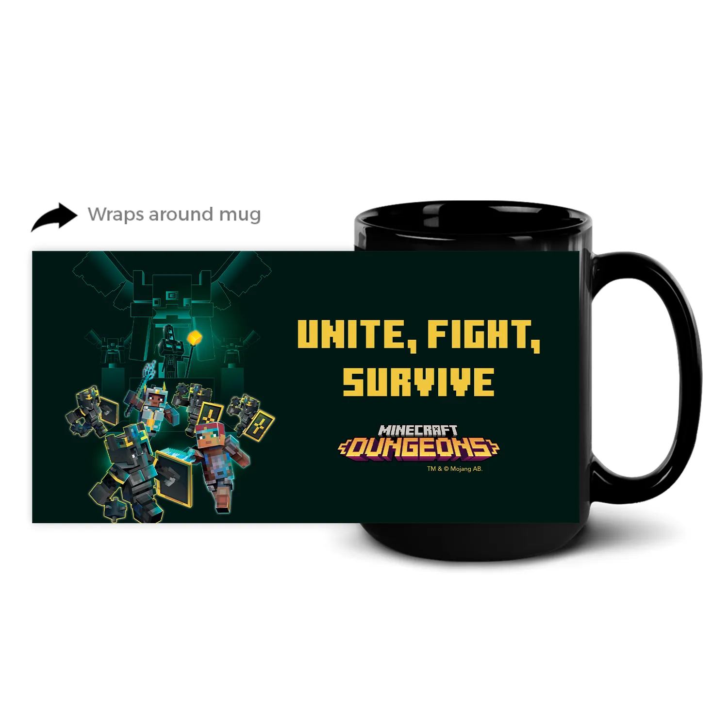 Minecraft Dungeons Unite, Fight, Survive Black Mug