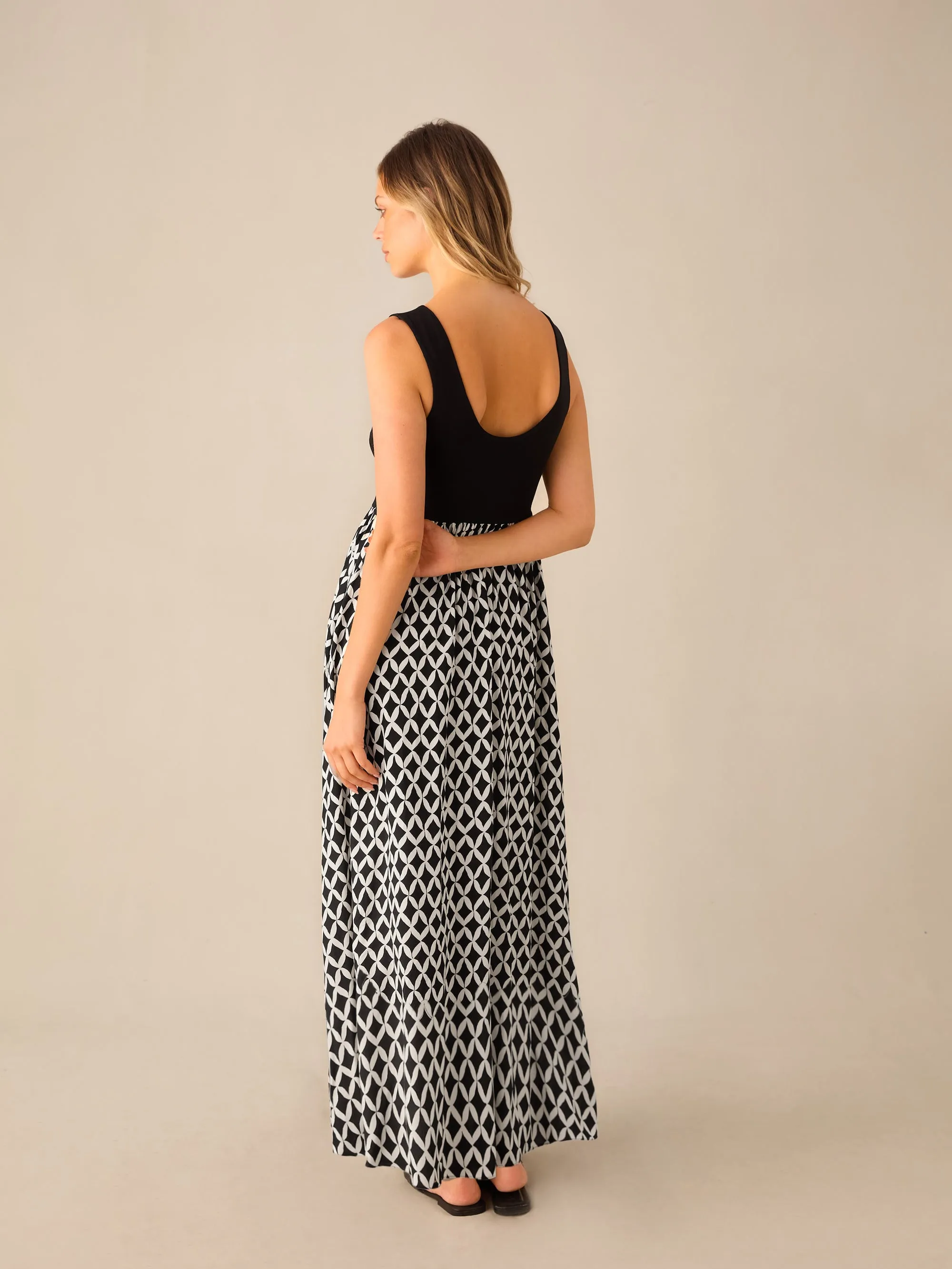 Mono Geo Print Maxi Dress