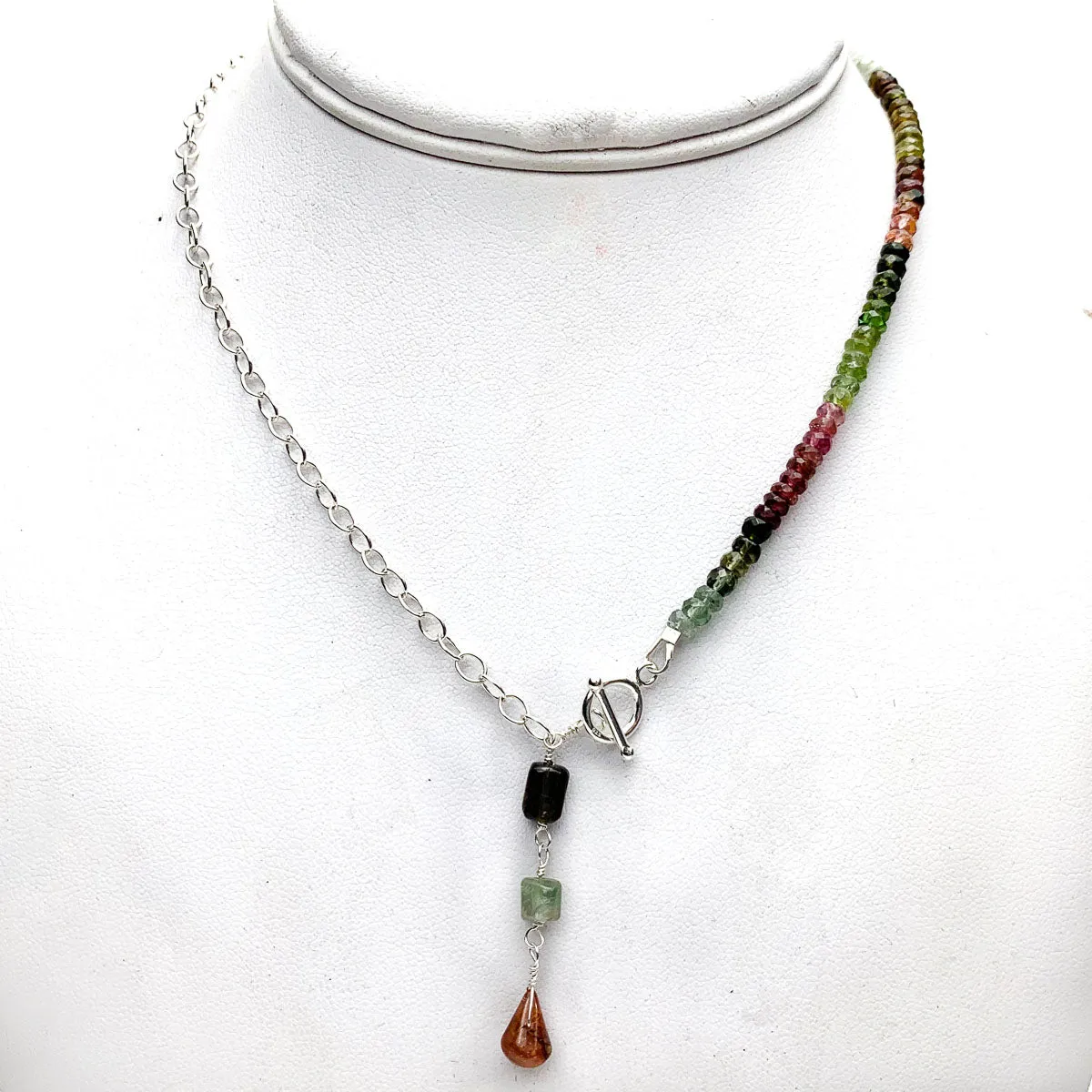 Multi-Color Tourmaline & Sterling Silver Chain Y Necklace With Sterling Silver Toggle Clasp