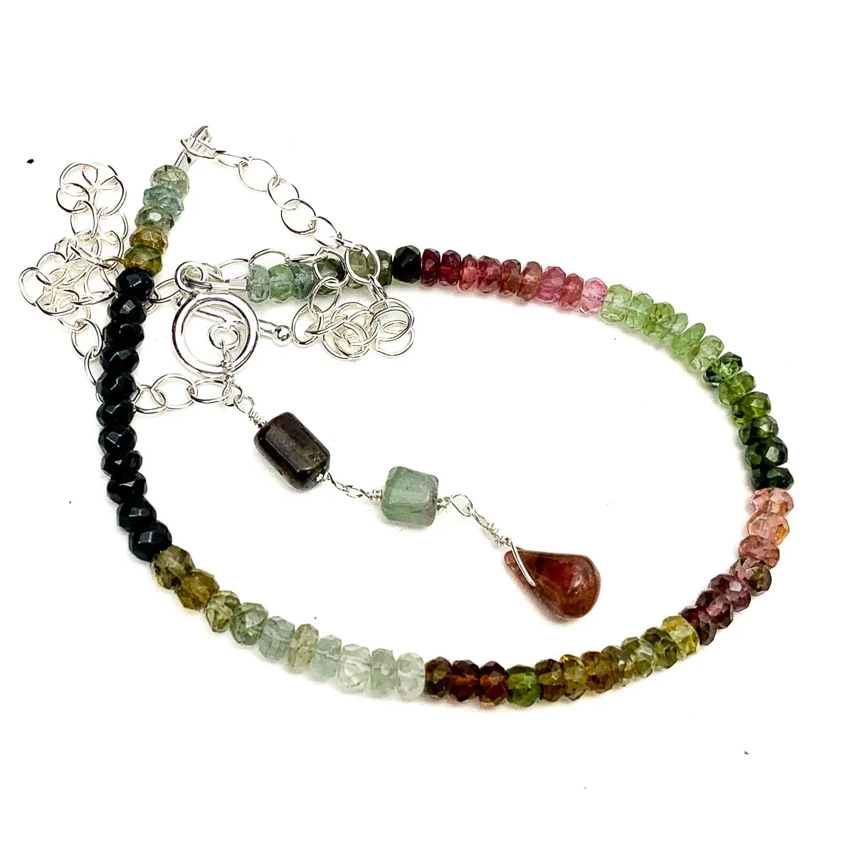 Multi-Color Tourmaline & Sterling Silver Chain Y Necklace With Sterling Silver Toggle Clasp