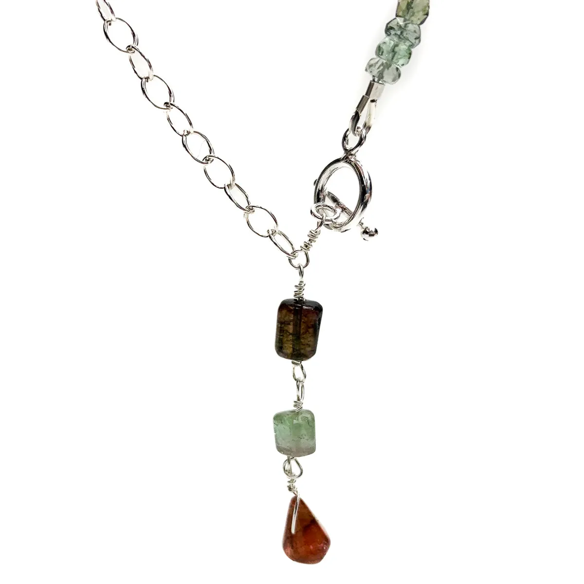 Multi-Color Tourmaline & Sterling Silver Chain Y Necklace With Sterling Silver Toggle Clasp