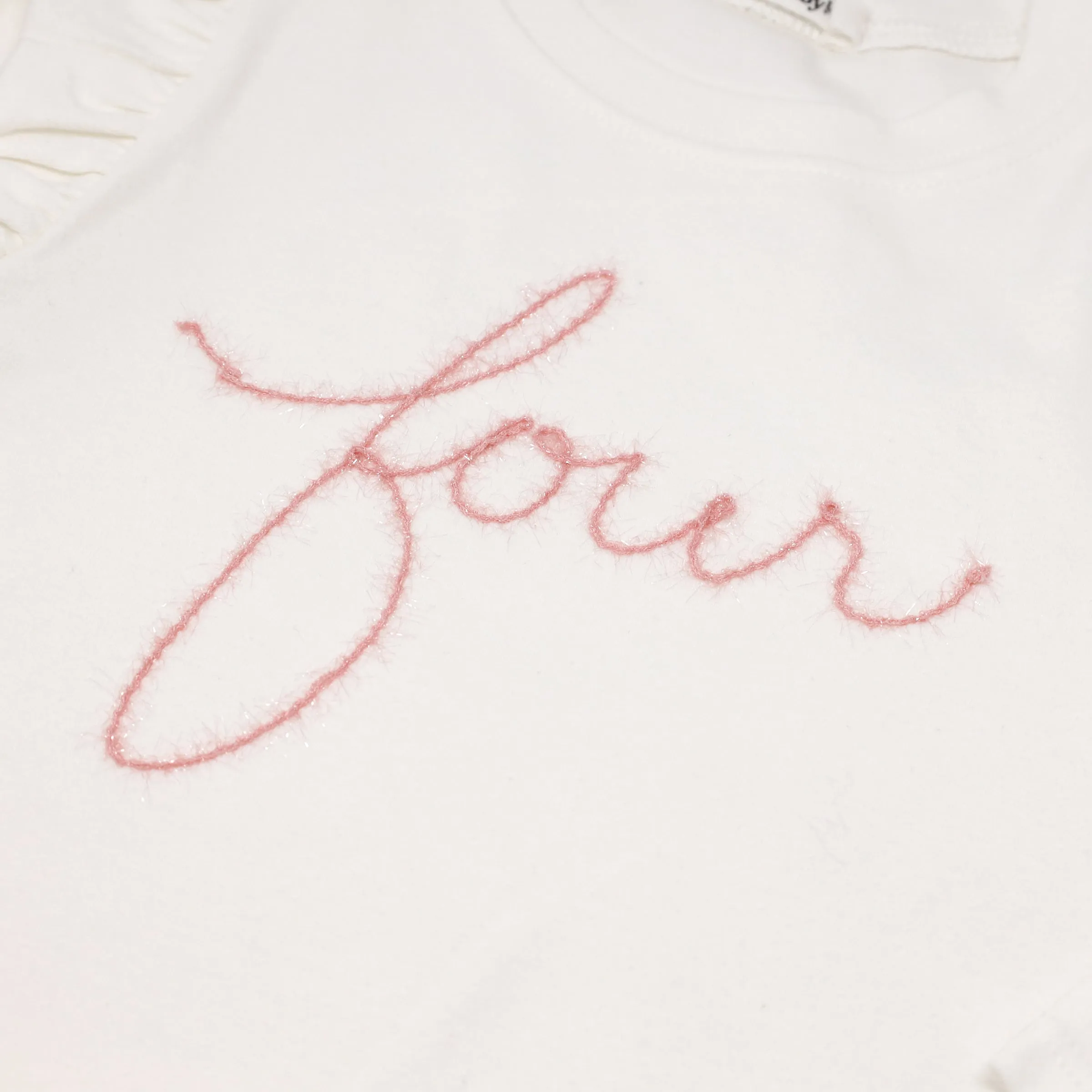 oh baby! four Birthday Pink Eyelash Cotton Millie Long Sleeve Tee - Cream