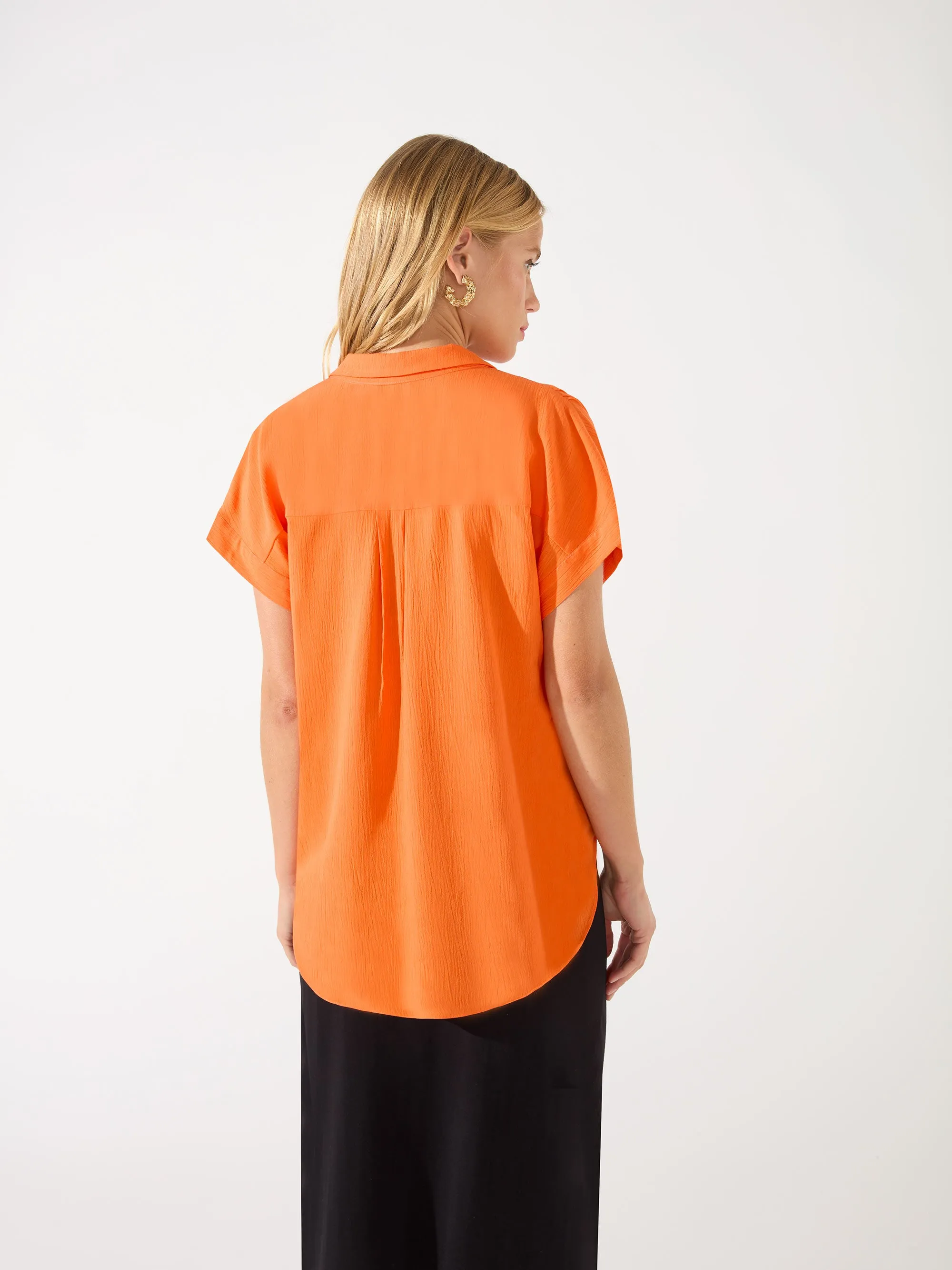 Orange Crinkle Grown On Sleeve Shirt