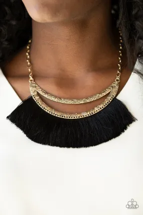 Paparazzi Necklace ~ The MANE Event - Gold and Shiny Black Thread Fringe Necklace