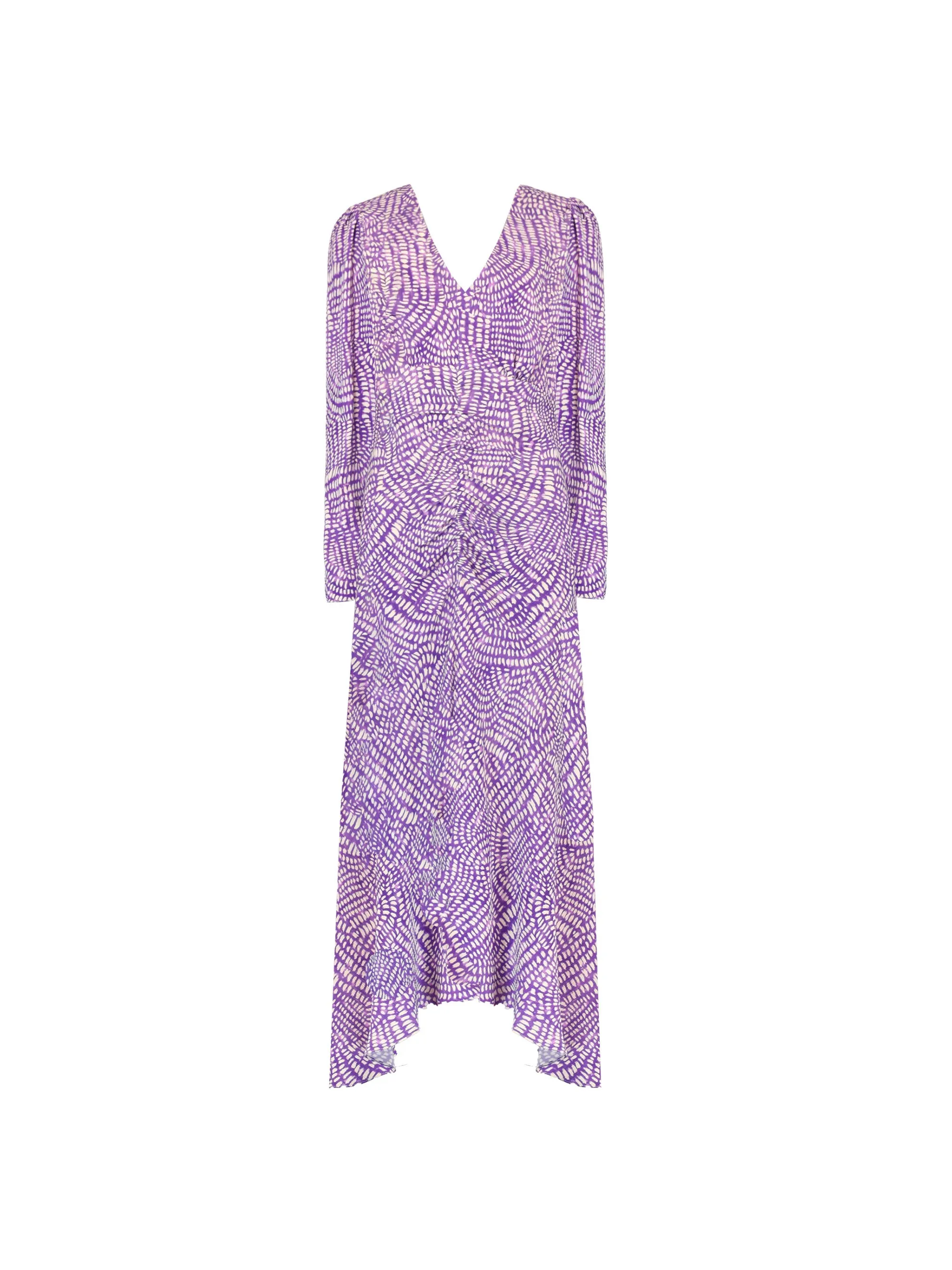 Petite Purple Geo Print Ruched Front Midi Dress