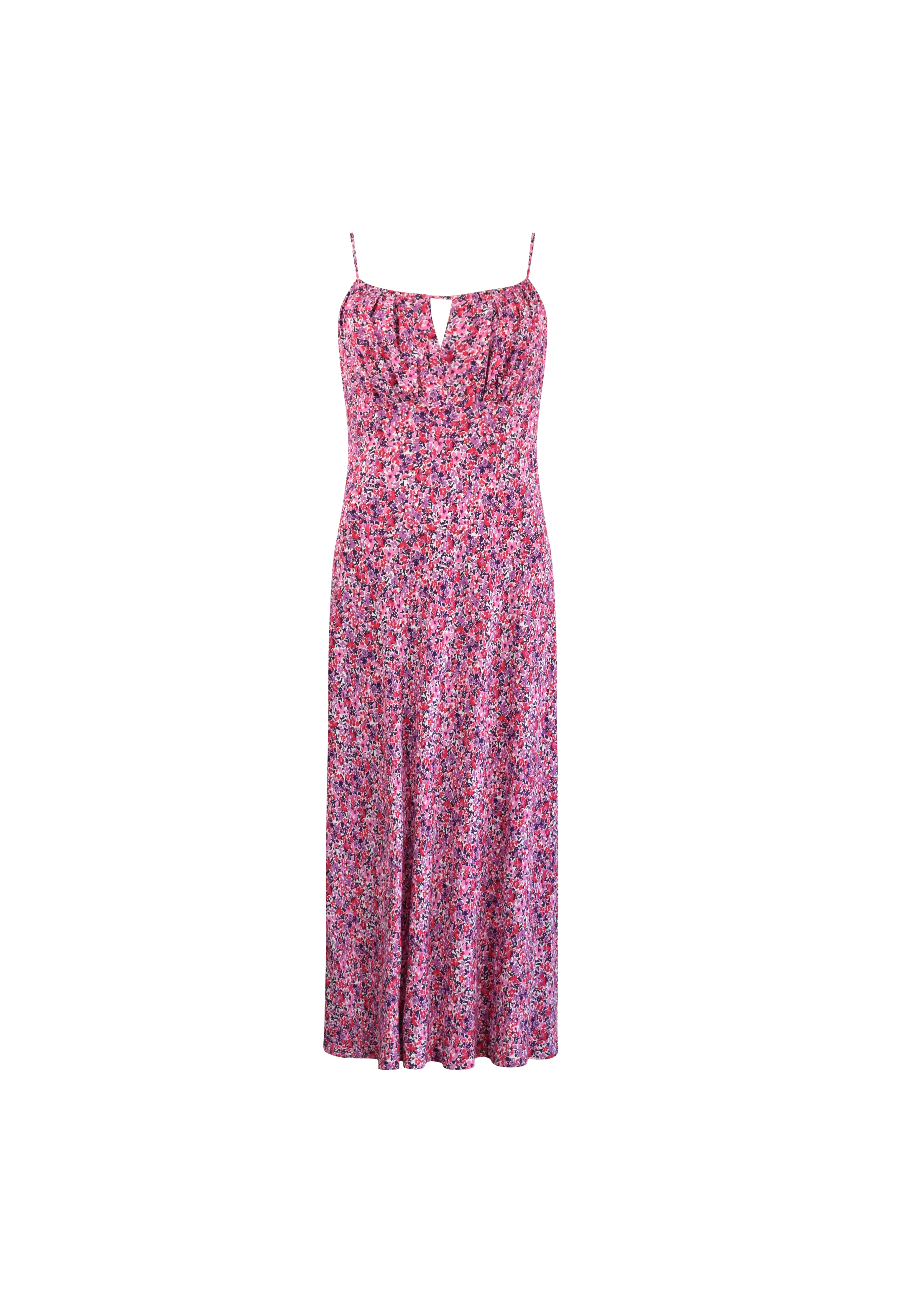 Pink Ditsy Print Keyhole Front Midi Dress