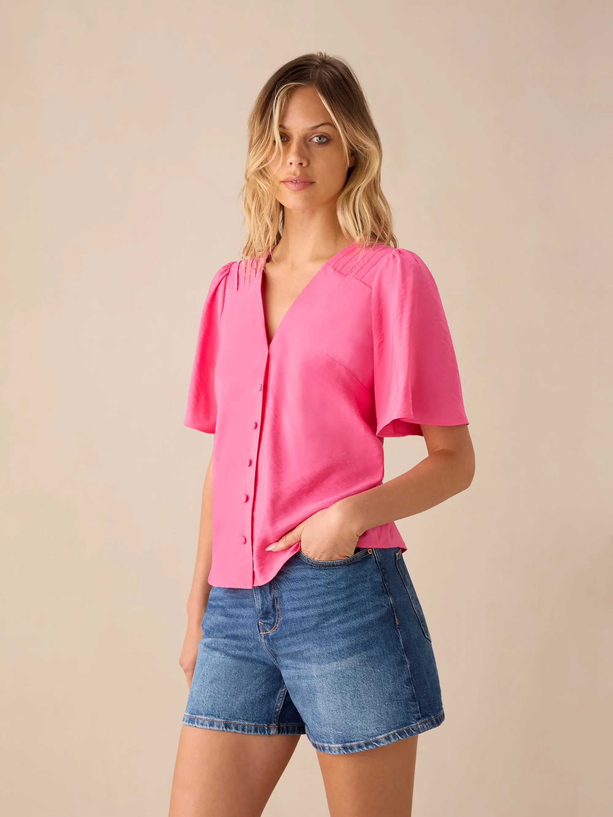 Pink Flutter Sleeve Top