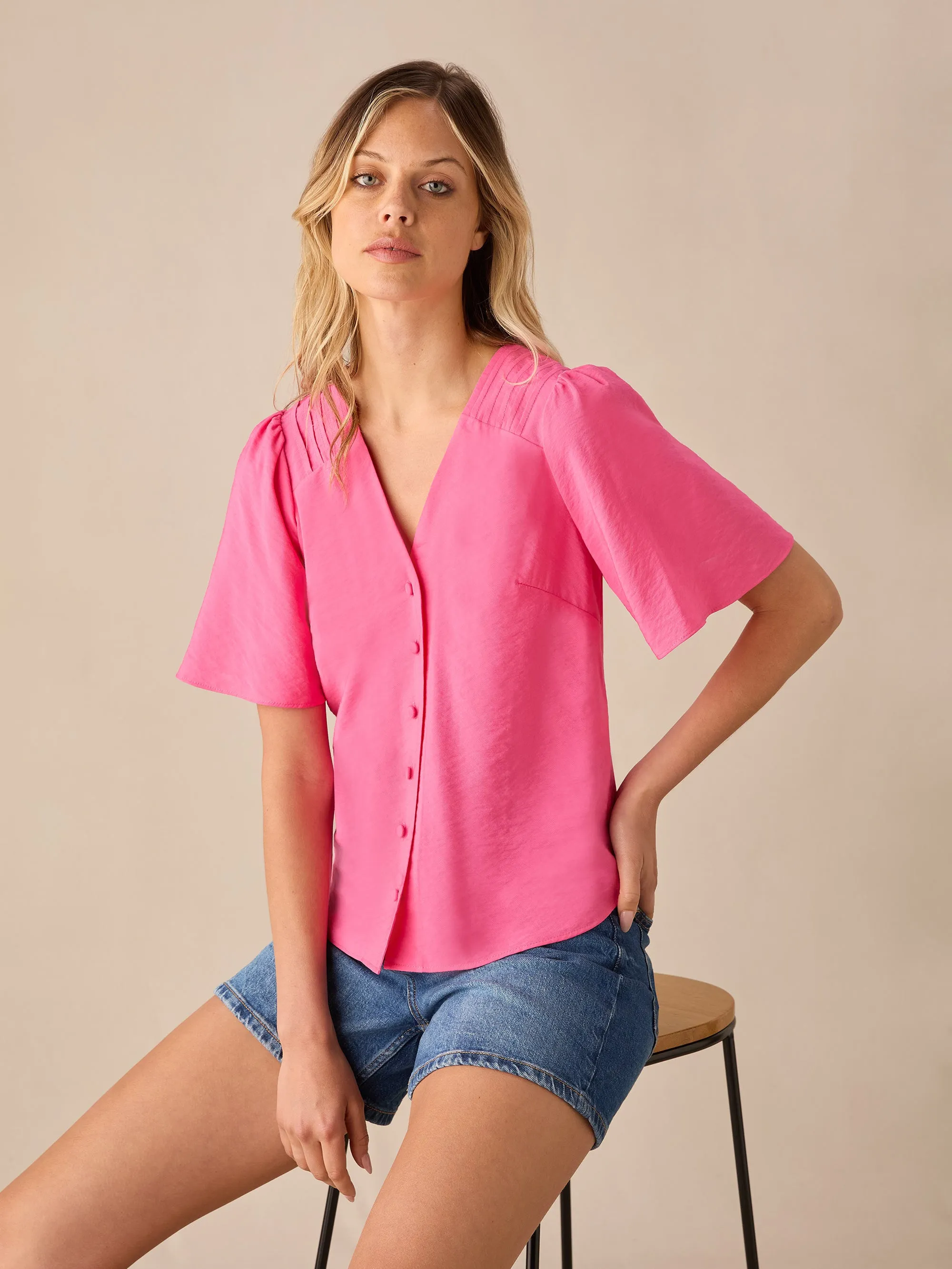 Pink Flutter Sleeve Top