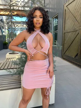 Pink Sparkle Criss Cross Mini Dress