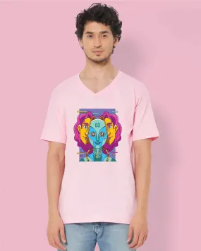 Psychedelic Alien V Neck: Baby Pink