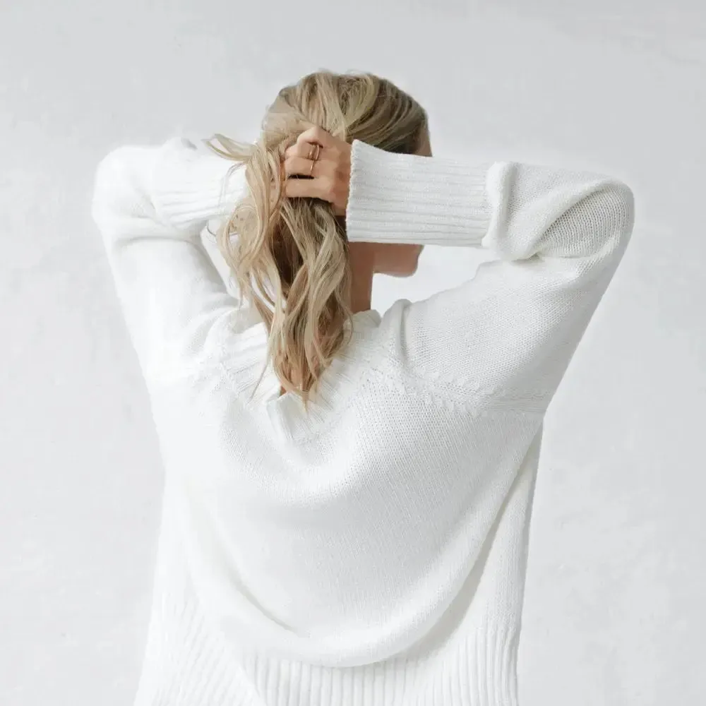 Recycled cotton boatneck sweater in white by Seaside Tones