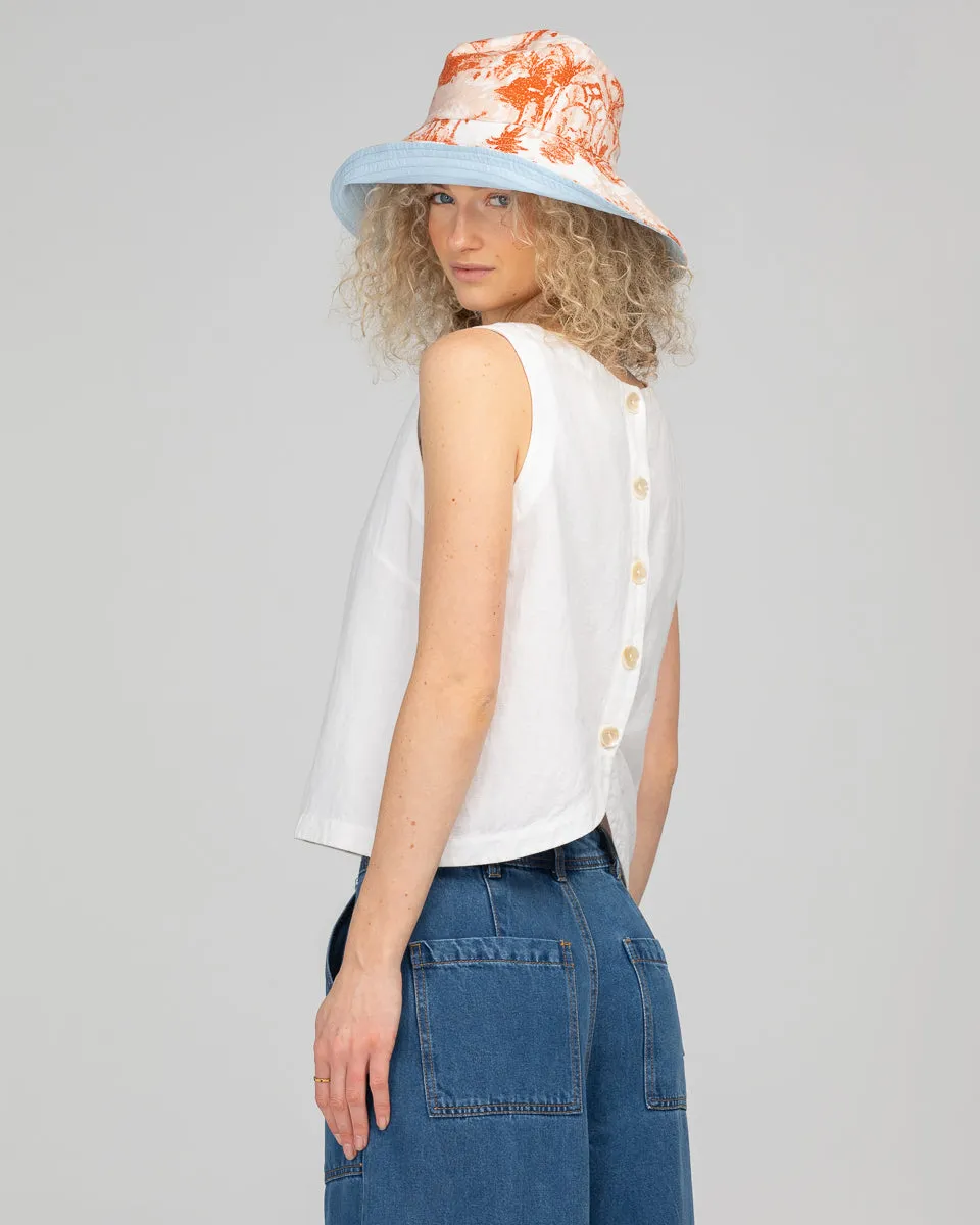 Reversible Wide Brim Bucket Hat - Western Palm/Light Blue