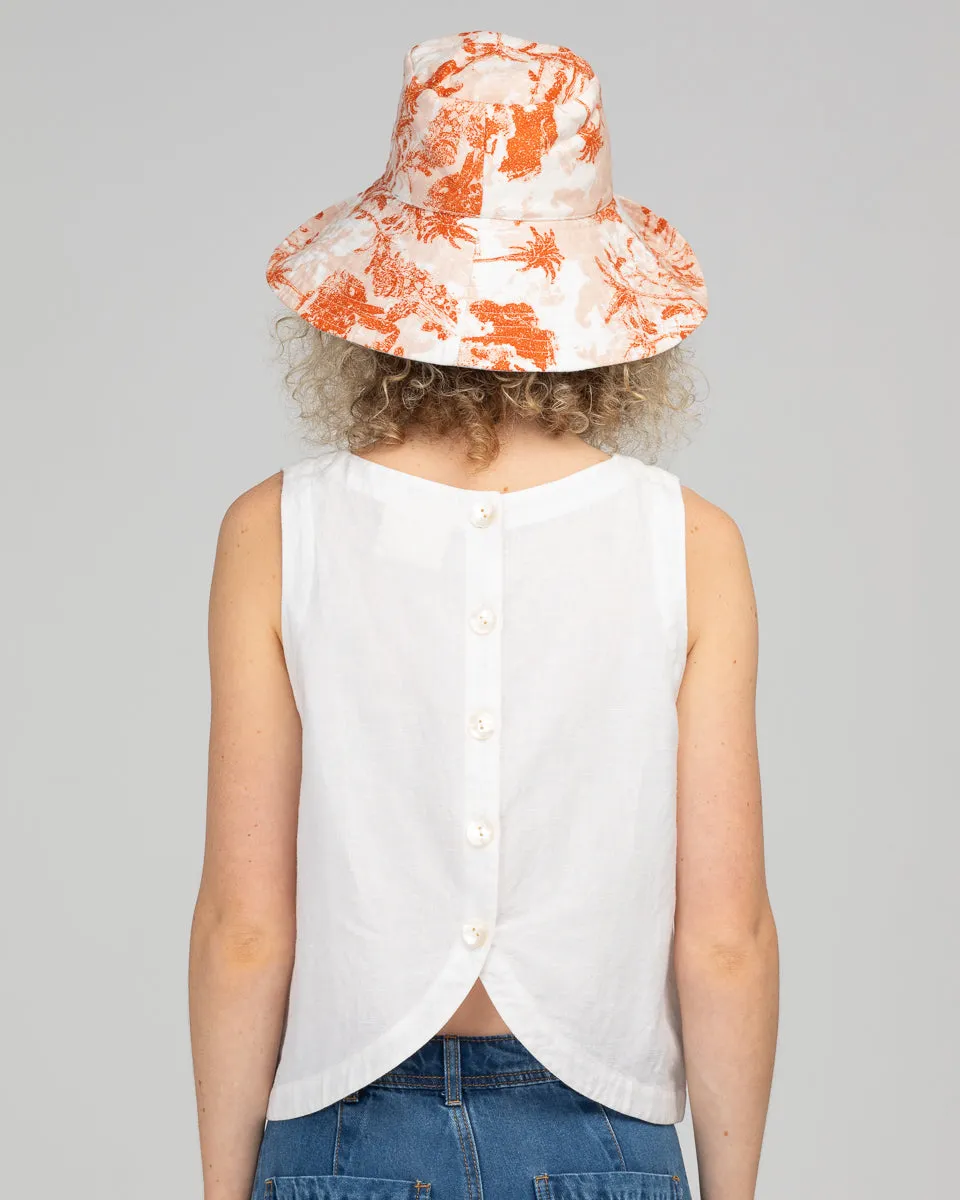 Reversible Wide Brim Bucket Hat - Western Palm/Light Blue