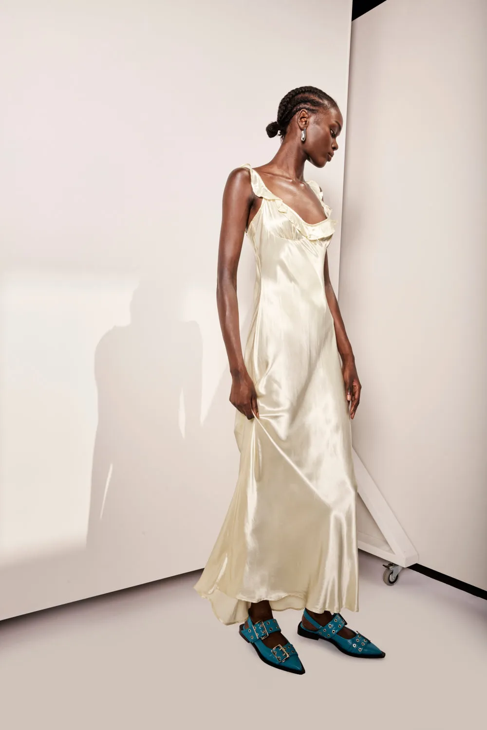 Rosalia Satin Bias Cut Maxi Dress Butter