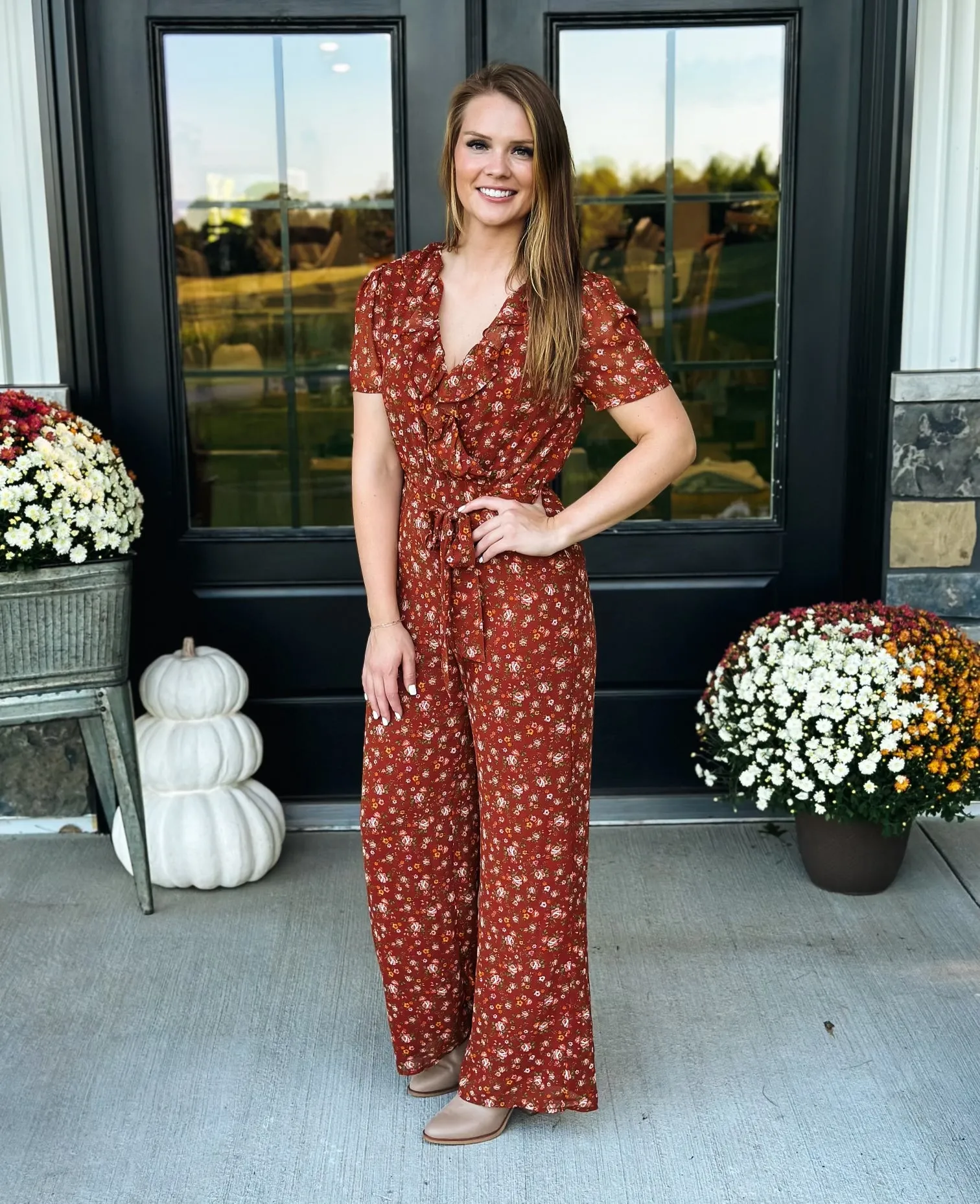 Rust Floral Jumpsuit