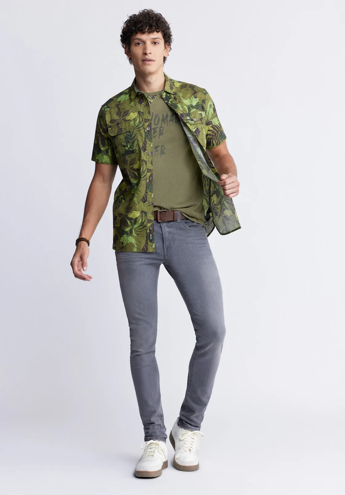 Sayool Men’s Short-Sleeve Printed Shirt in Sphagnum Green - BM24282