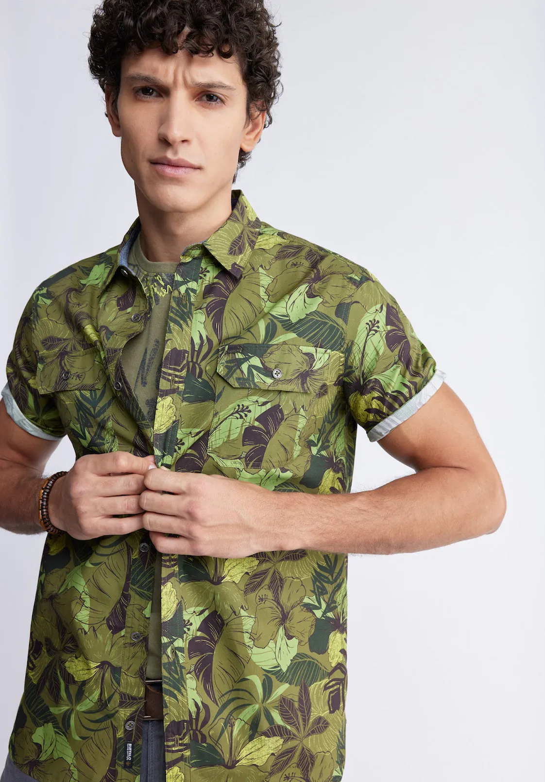 Sayool Men’s Short-Sleeve Printed Shirt in Sphagnum Green - BM24282