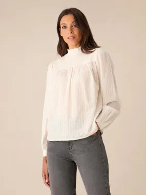 Shirred Neck Ivory Blouse