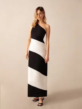 Sofia Mono Stripe One Shoulder Maxi Dress