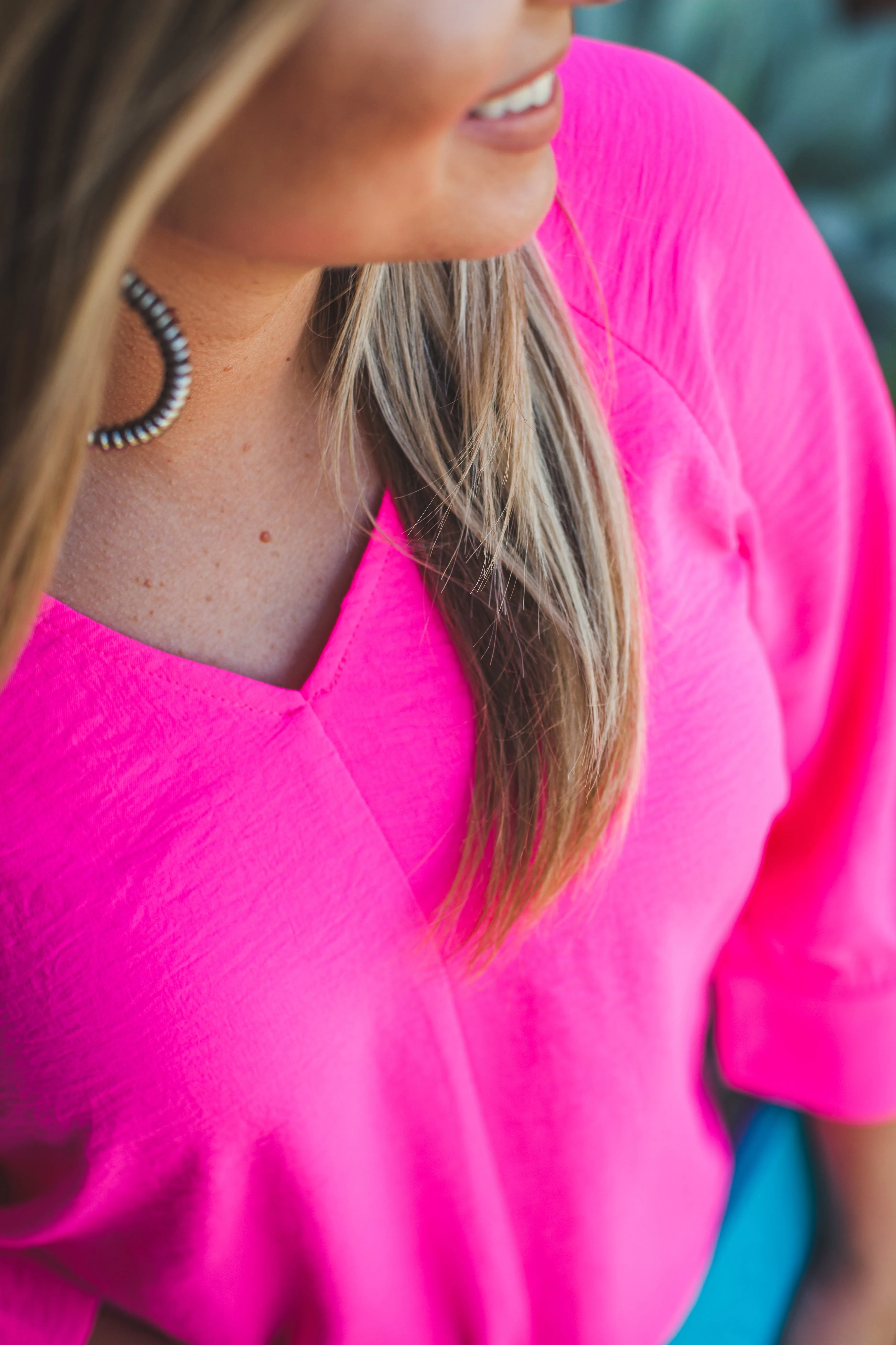 Soft Puff Sleeve Top in Hot Pink