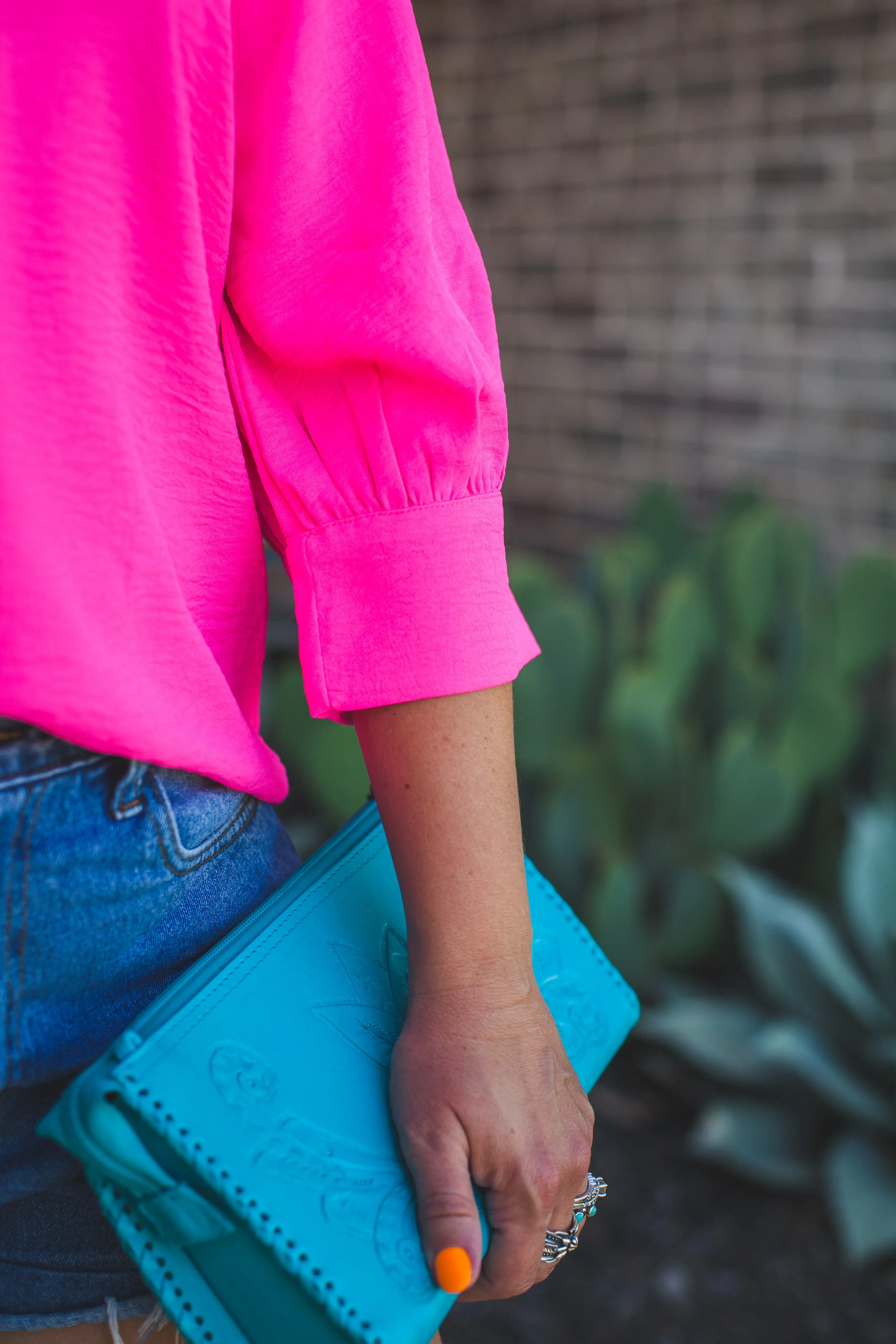 Soft Puff Sleeve Top in Hot Pink