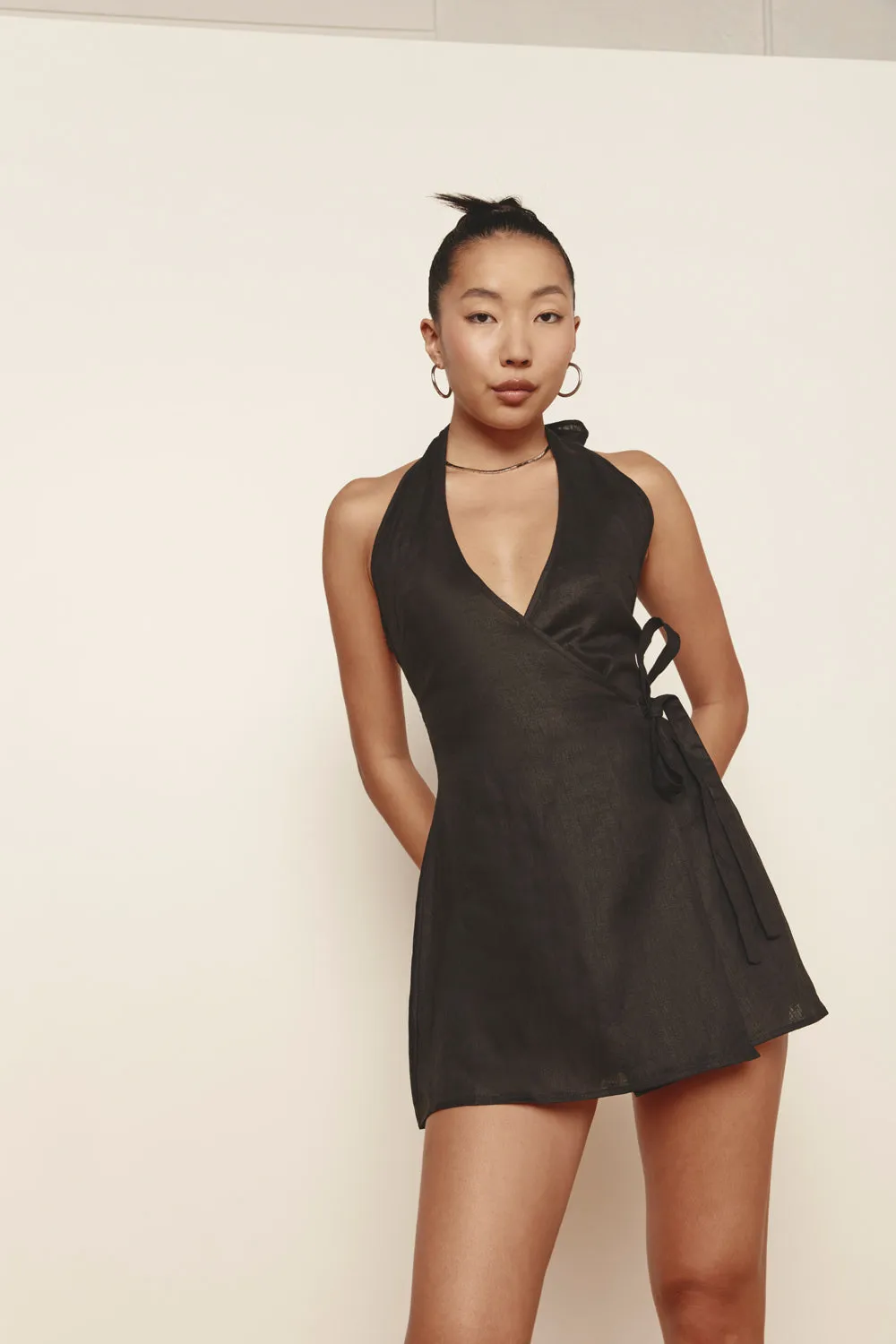 Sonny Linen Mini Dress Black