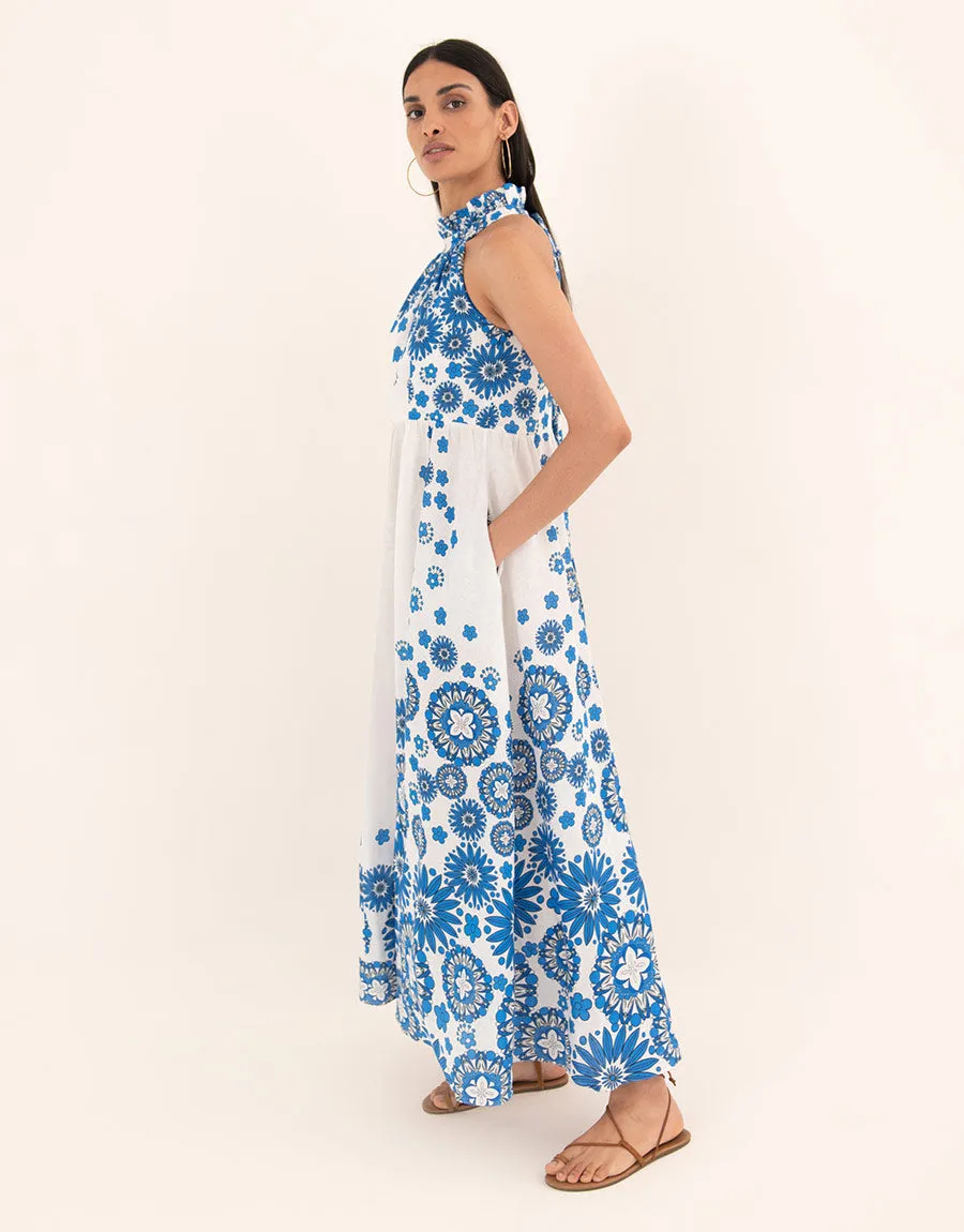 Stella Linen Maxi Dress - Space Flower Blue