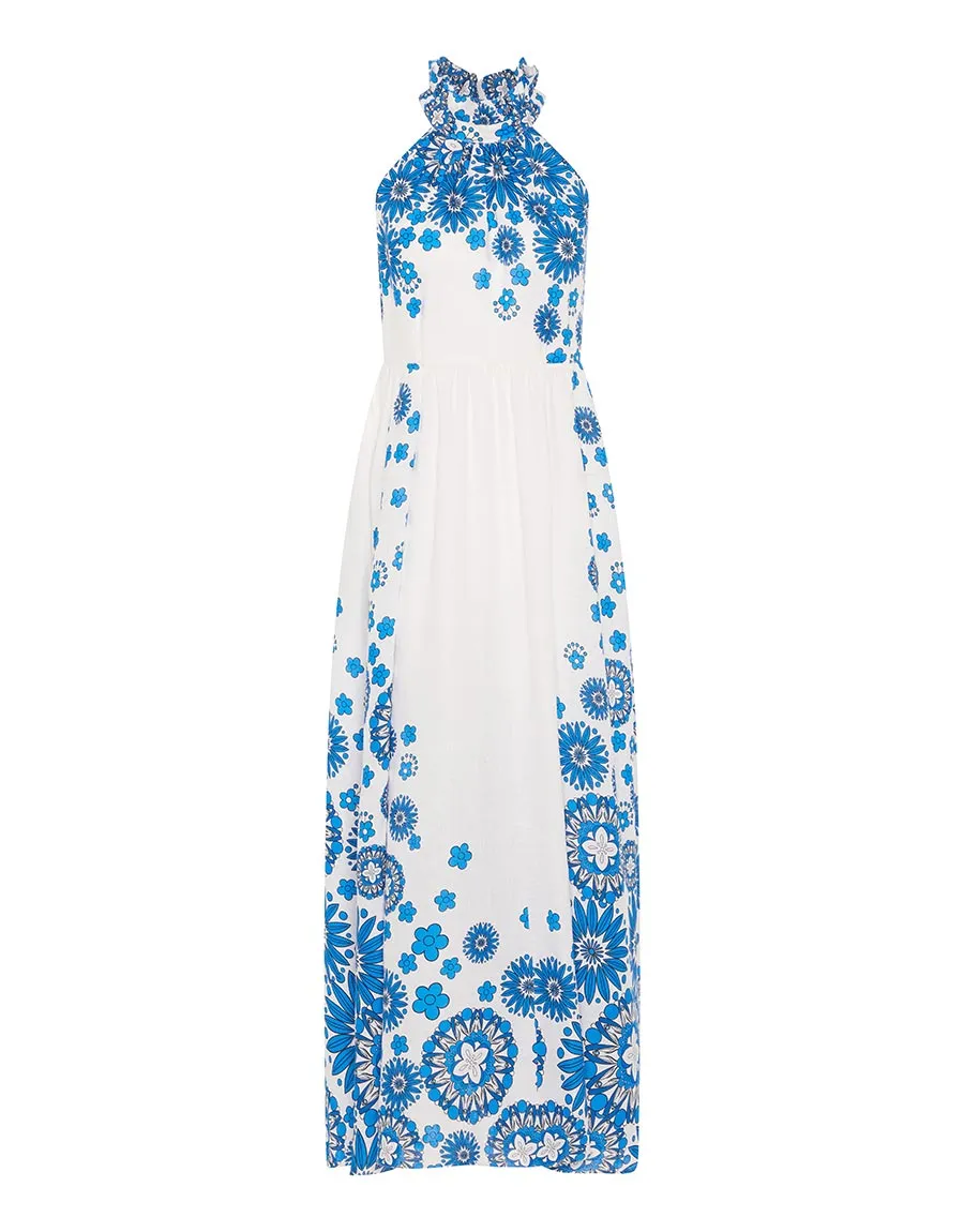 Stella Linen Maxi Dress - Space Flower Blue