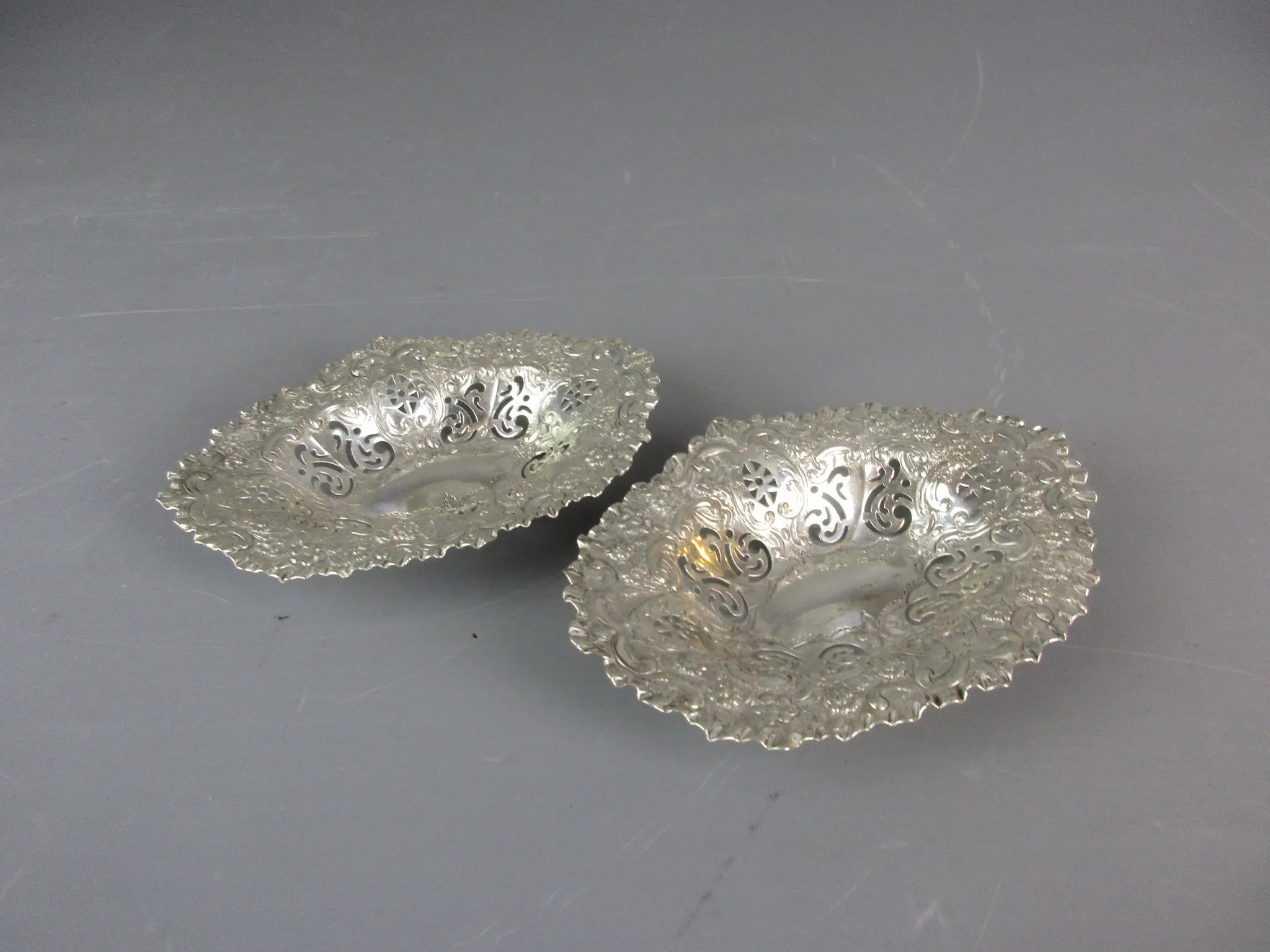 Sterling Silver Pair Of Bon-Bon Dishes Antique Victorian Sheffield 1894