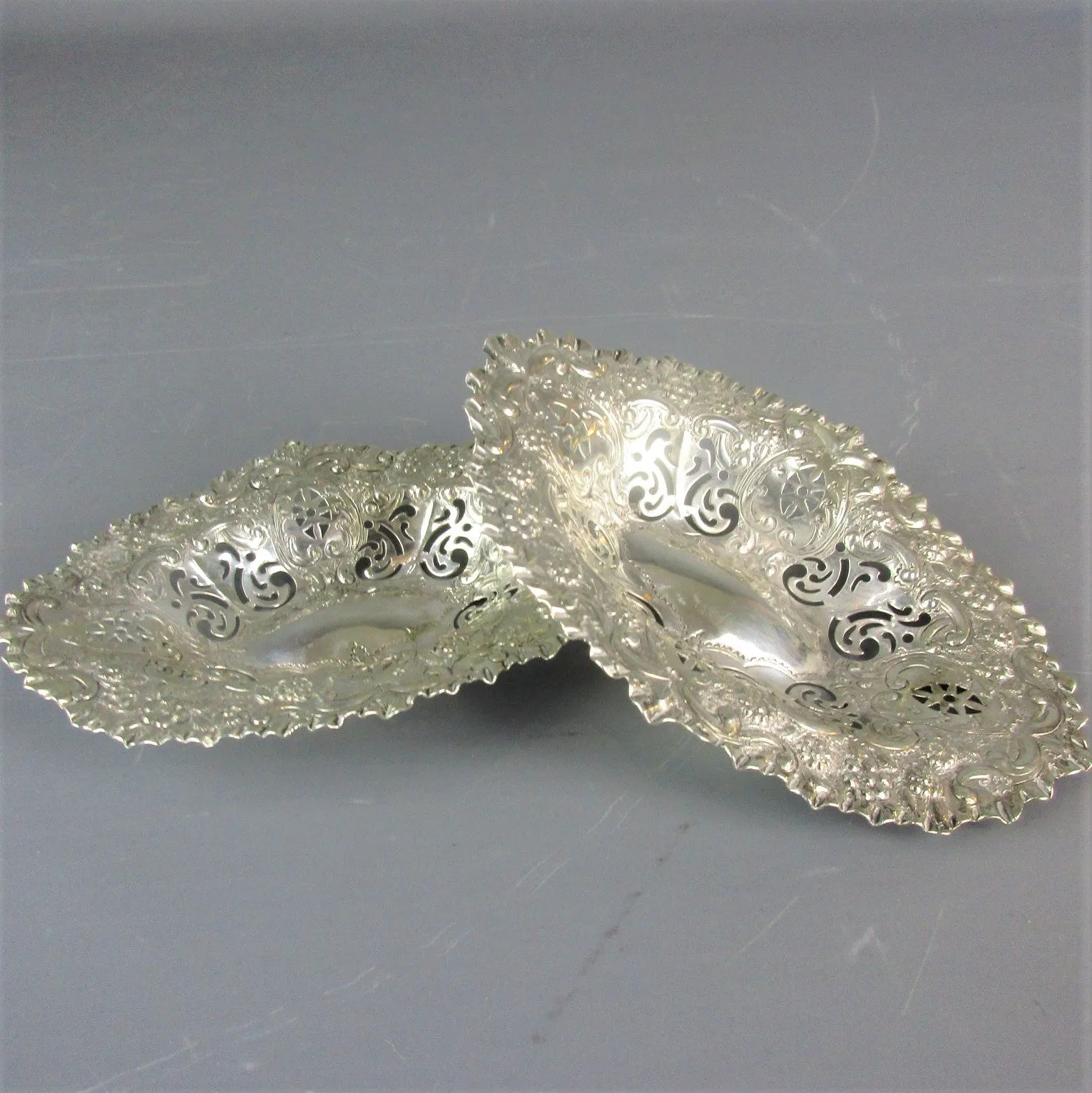 Sterling Silver Pair Of Bon-Bon Dishes Antique Victorian Sheffield 1894