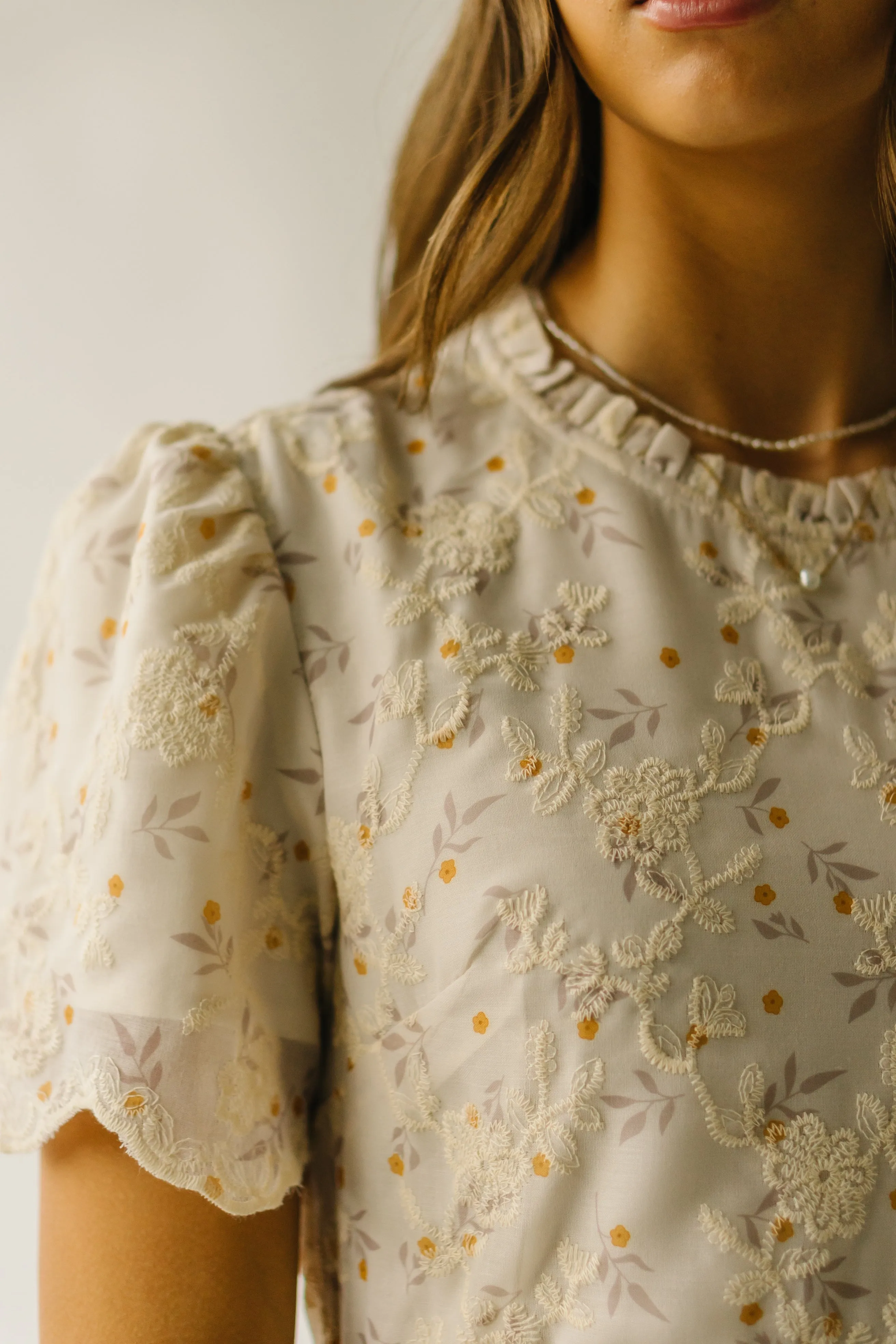 The Annetta Embroidered Detail Dress in Ivory   Marigold