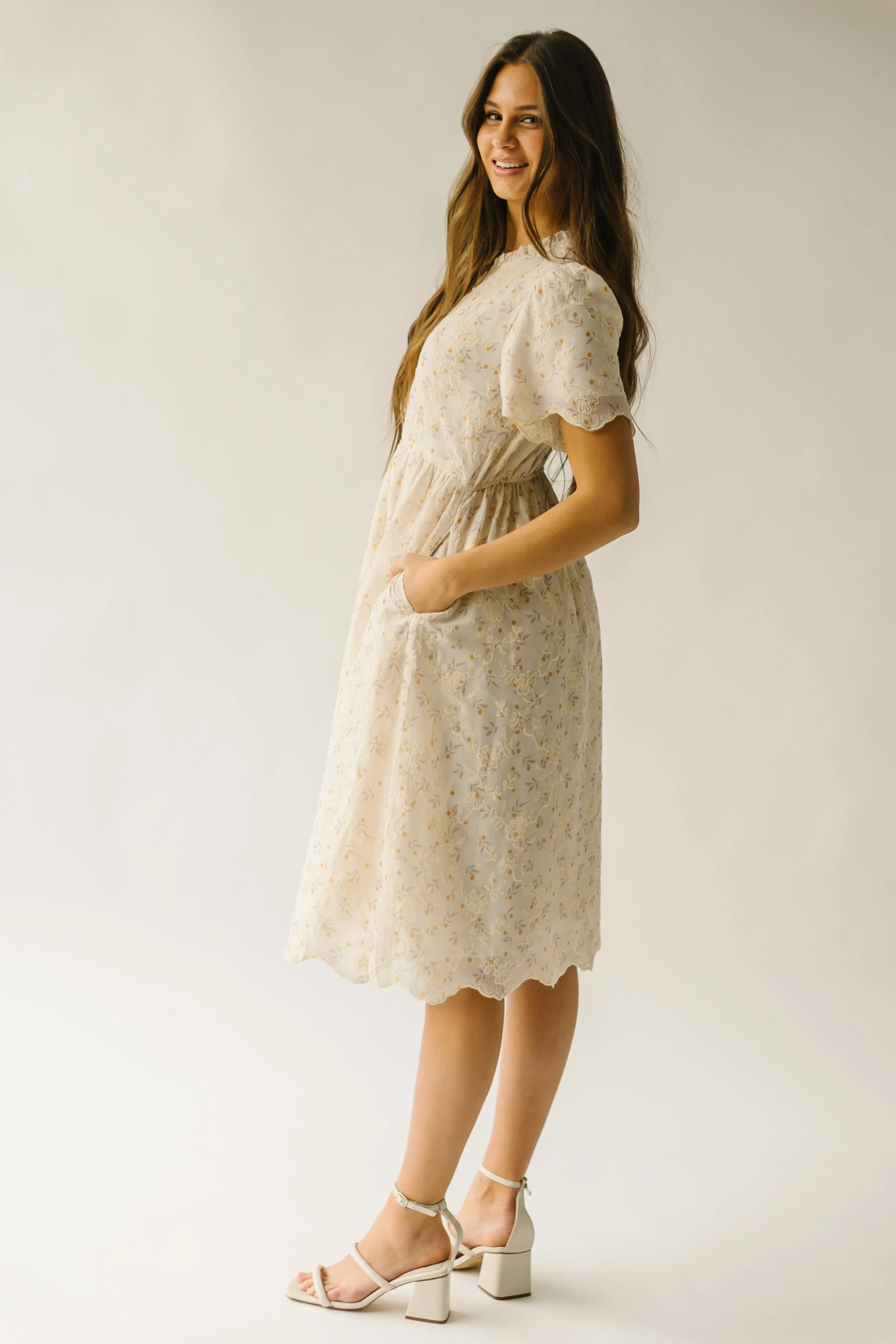 The Annetta Embroidered Detail Dress in Ivory   Marigold