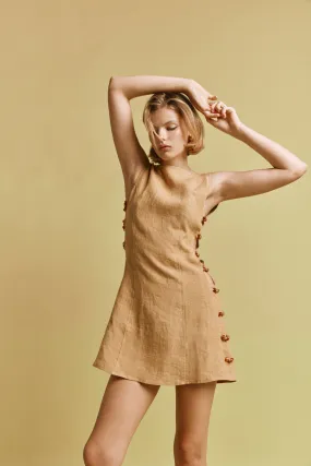 Tia Linen Mini Dress Ochre