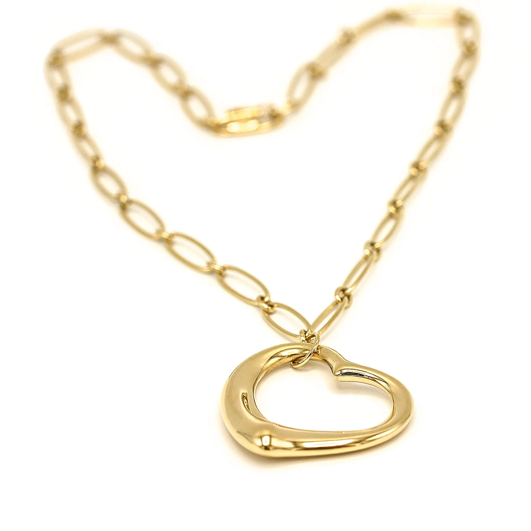 Tiffany and Co. Elsa Peretti Open Heart Pendant with Link Chain Necklace