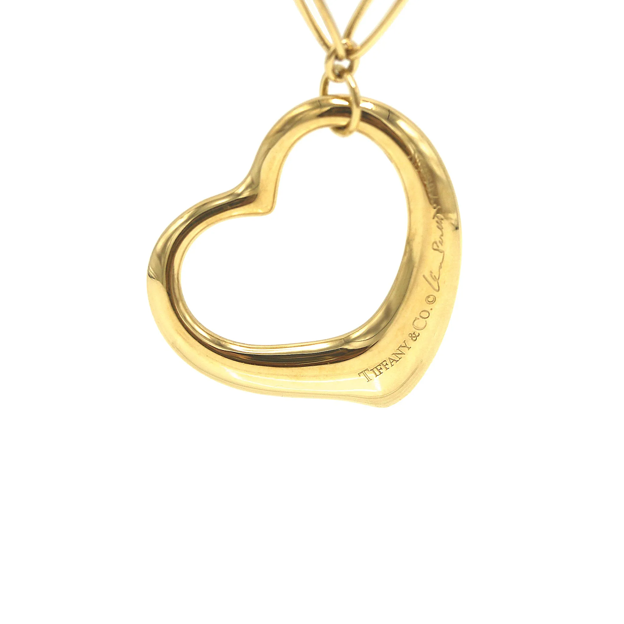 Tiffany and Co. Elsa Peretti Open Heart Pendant with Link Chain Necklace