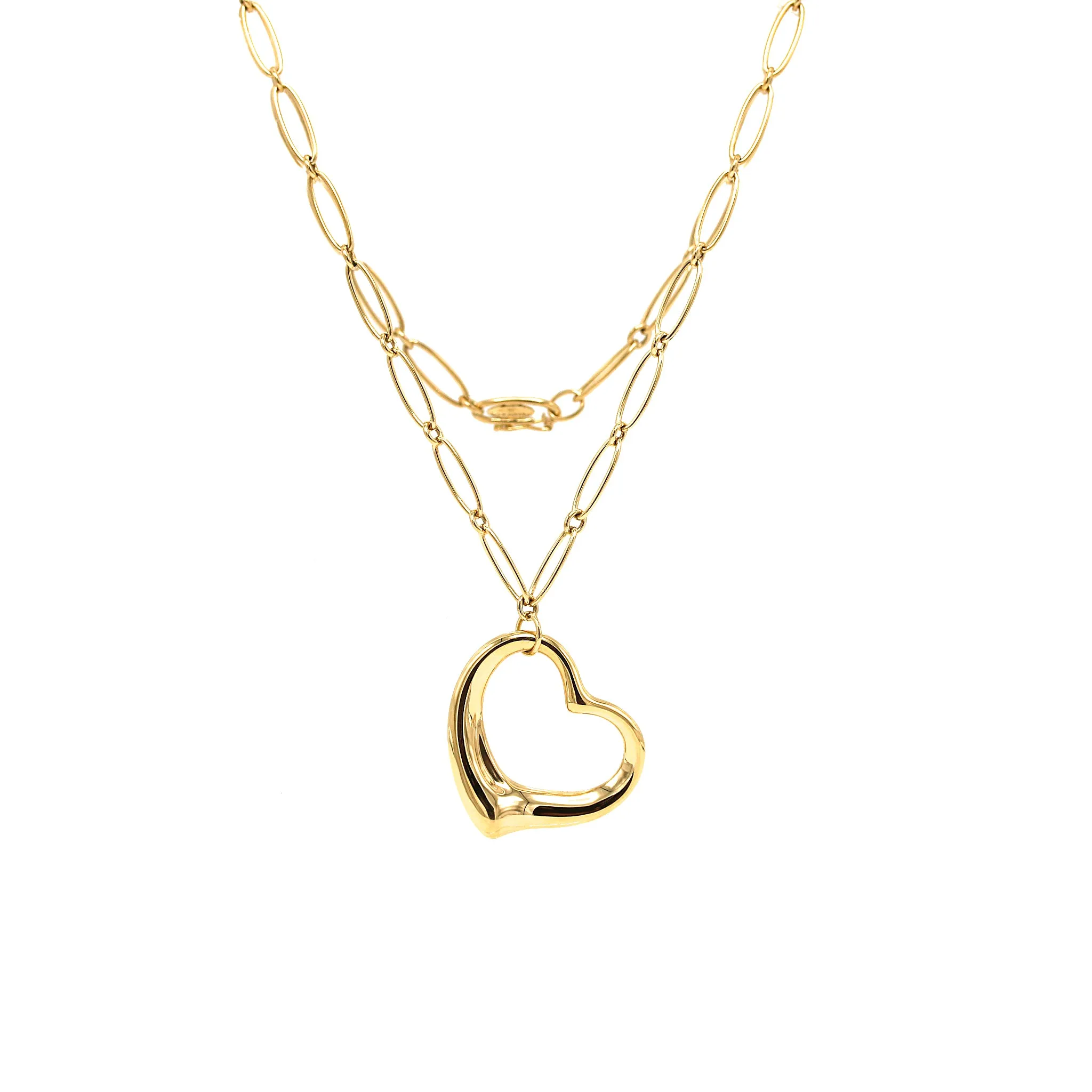 Tiffany and Co. Elsa Peretti Open Heart Pendant with Link Chain Necklace